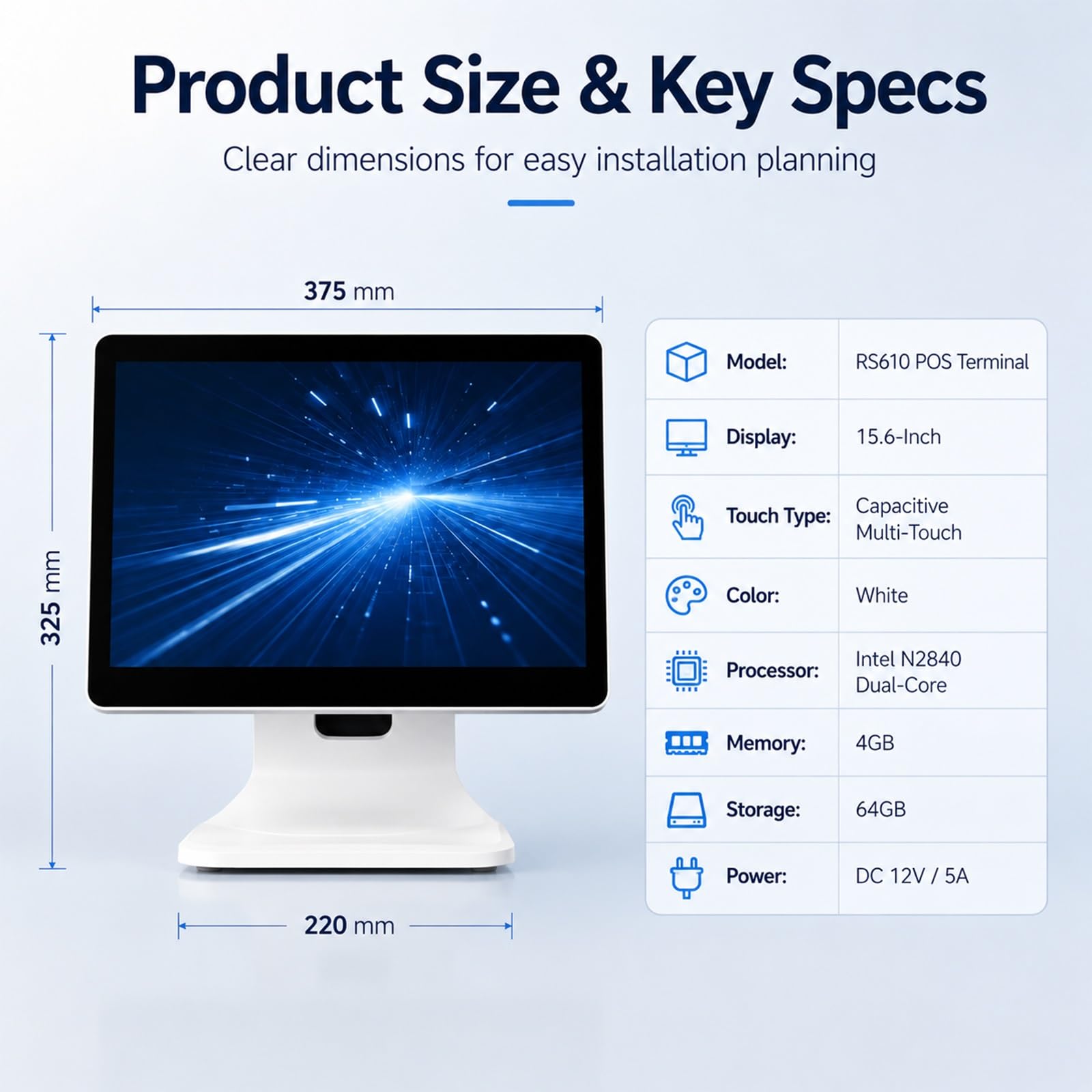 Registratore di Cassa Intelligente for Negozi, Terminale POS | Controlla Stock, 15.6" Touch, 64GB SSD, Raffreddamento, Supporto Inclinabile, per Panetterie