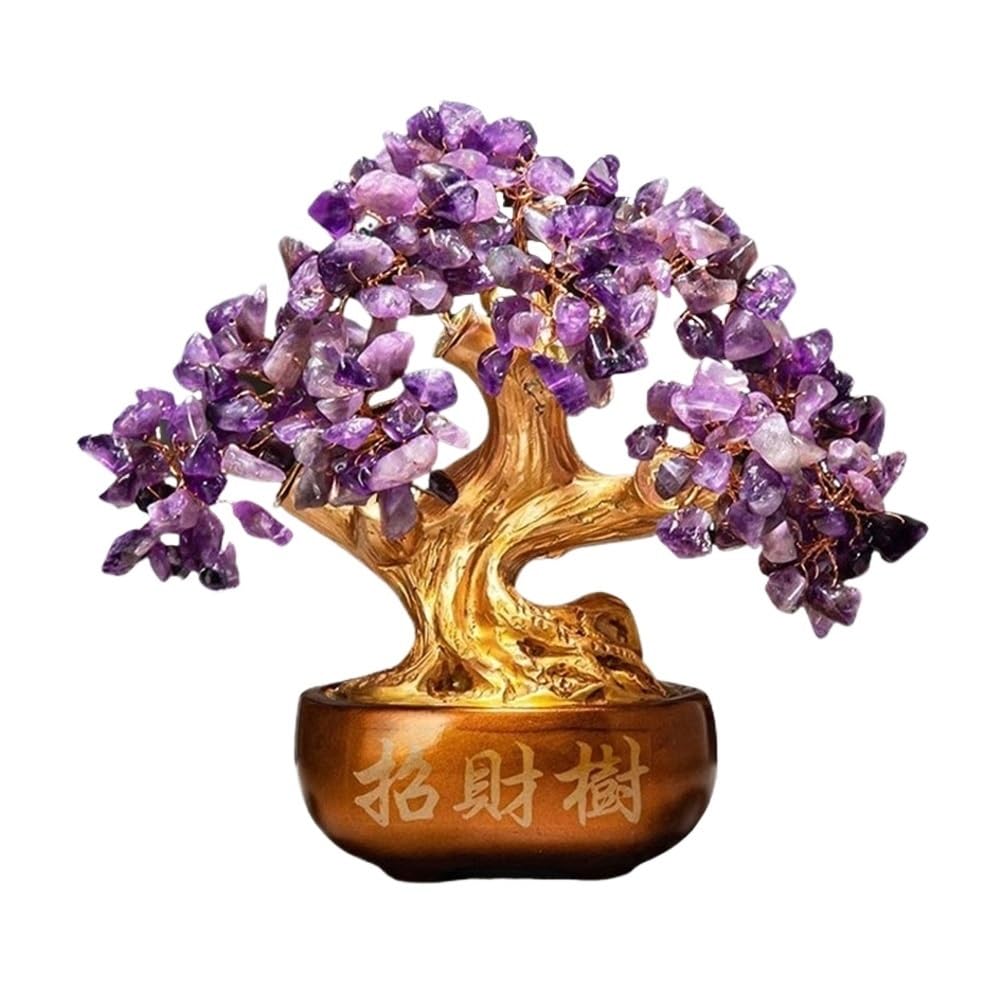 Home Decor Living Room Lucky Tree, Citrine Money, Indoor Crystal Fortune Office Decor Bonsai(Purple)