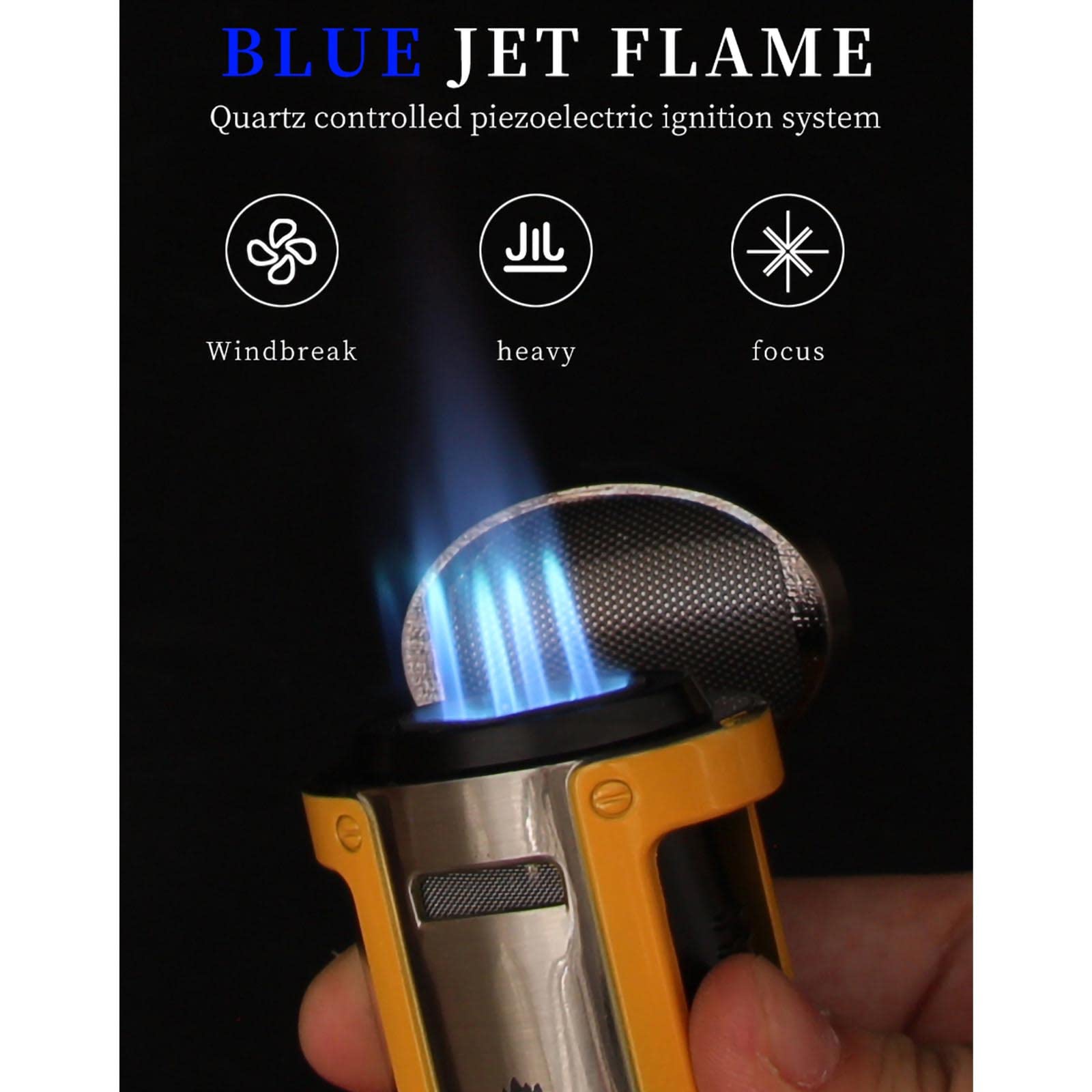 Bleu 4 Jet Torche Allume-Flamme Coupe-Vent Allume-Cigare en Métal Portable Accessoires pour Fumeurs Carburant Rechargeable (Butane Non Inclus)