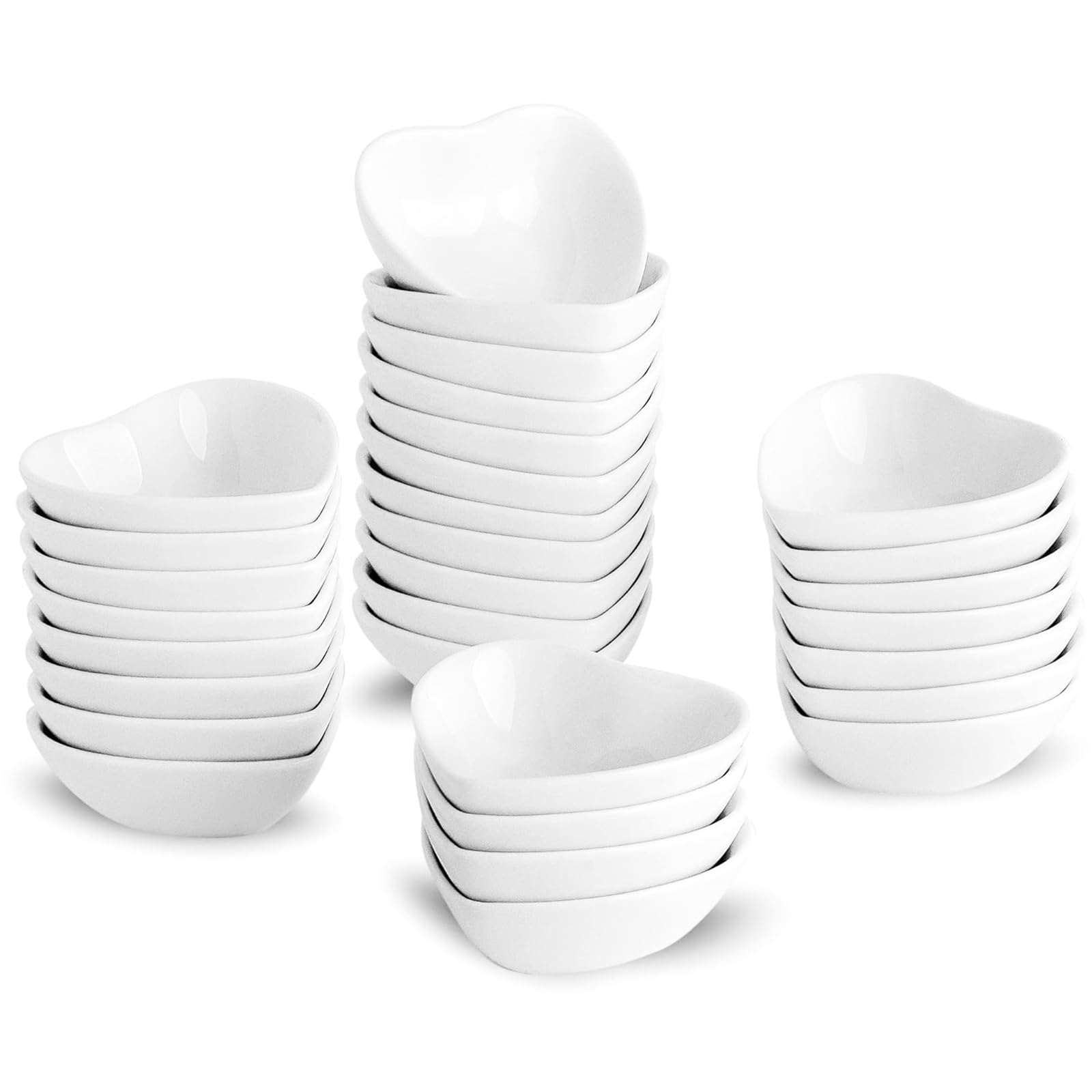 Herzförmiges Keramik Dip Schüsseln Set von 30, 1 Oz Saucenschalen, Sojasauce Gerichte, Mini Schüsseln für Charcuterie Board Sushi, BBQ, Gewürze, Vorspeisen, Fingerfood Gewürzschalen