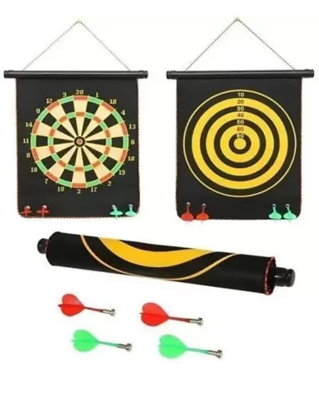 Right search 15 inch Dart High Magnetic Double Side Foldable and Portable Aiming Dart Board Game with 4 Non Pointed Dart Set Indoor and Outdoor Game Toy for Kids Multi Color