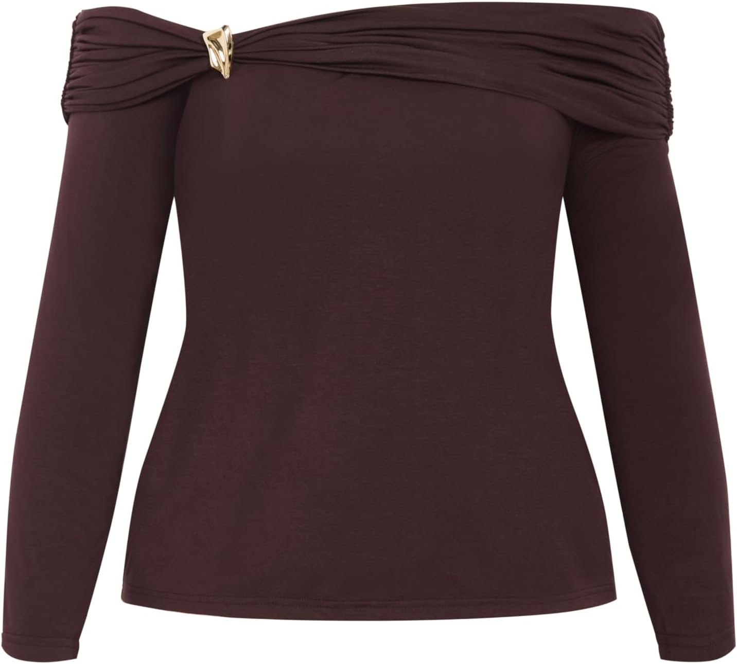 City Chic Plus Size Top - Buckle Off Shoulder Long Sleeve