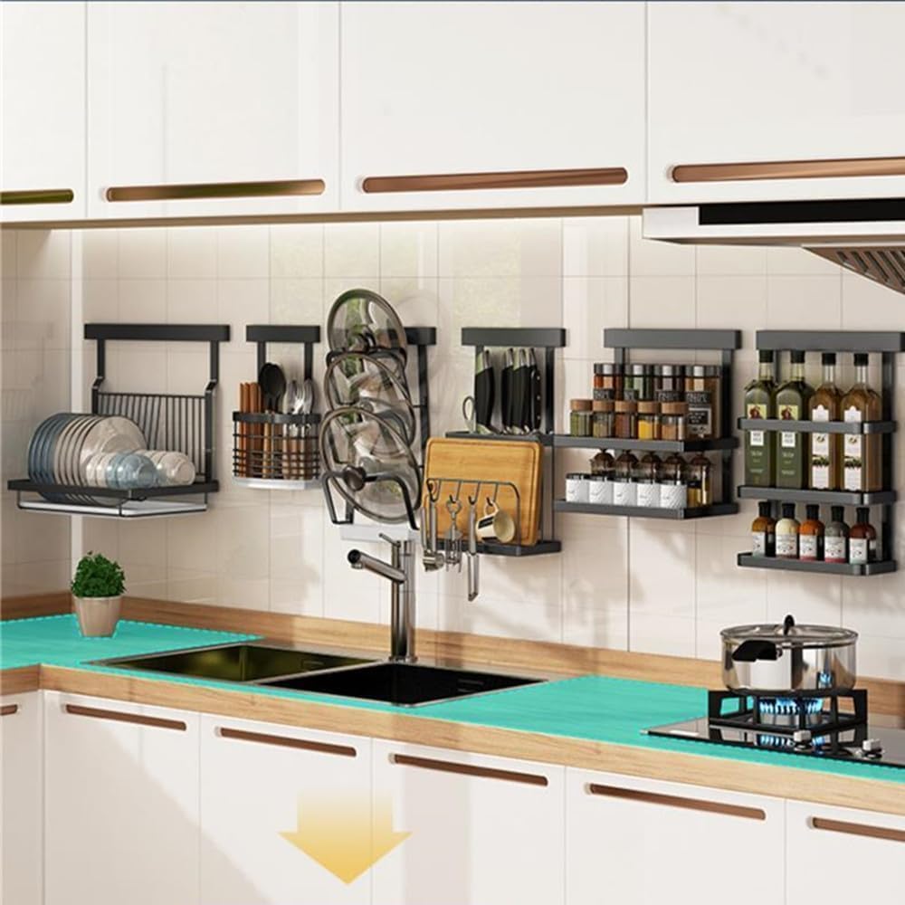 TentHome Égouttoir Vaisselle INOX Murale Pliable avec Bac d'égouttement Noir, Seche Vaisselle, Rangement Assiette Bol Sechoir Porte Support Ustensiles Cuisine Accessoires Mural en Acier Inoxydable