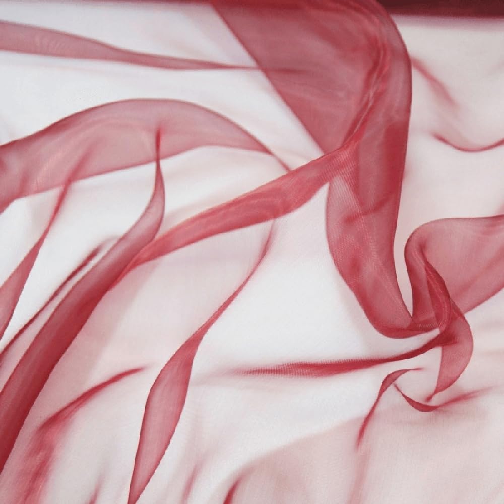 Organza Fabric Sheer Voile Drape Curtain Wedding Fabric 150cm Wide (Sold Per Metre) (Burgundy)