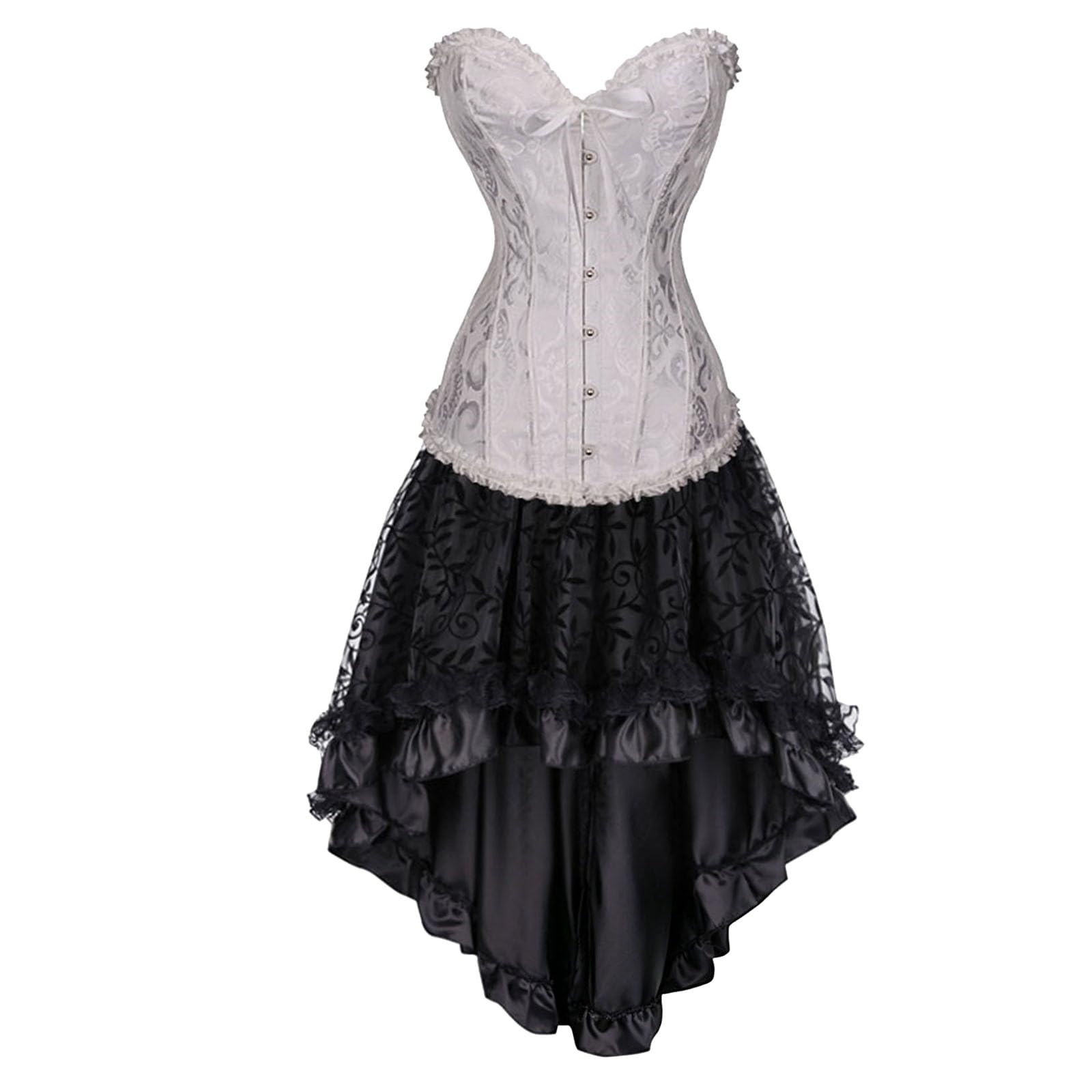 Dirndl Damen Midi Dirndlkleid Trachtenkleid Oktoberfest Damen Anzug mit Court Design formgebendem verstellbarem Spitzenrock langem klassischem Flockmuster und Blattmotiv für Karneval
