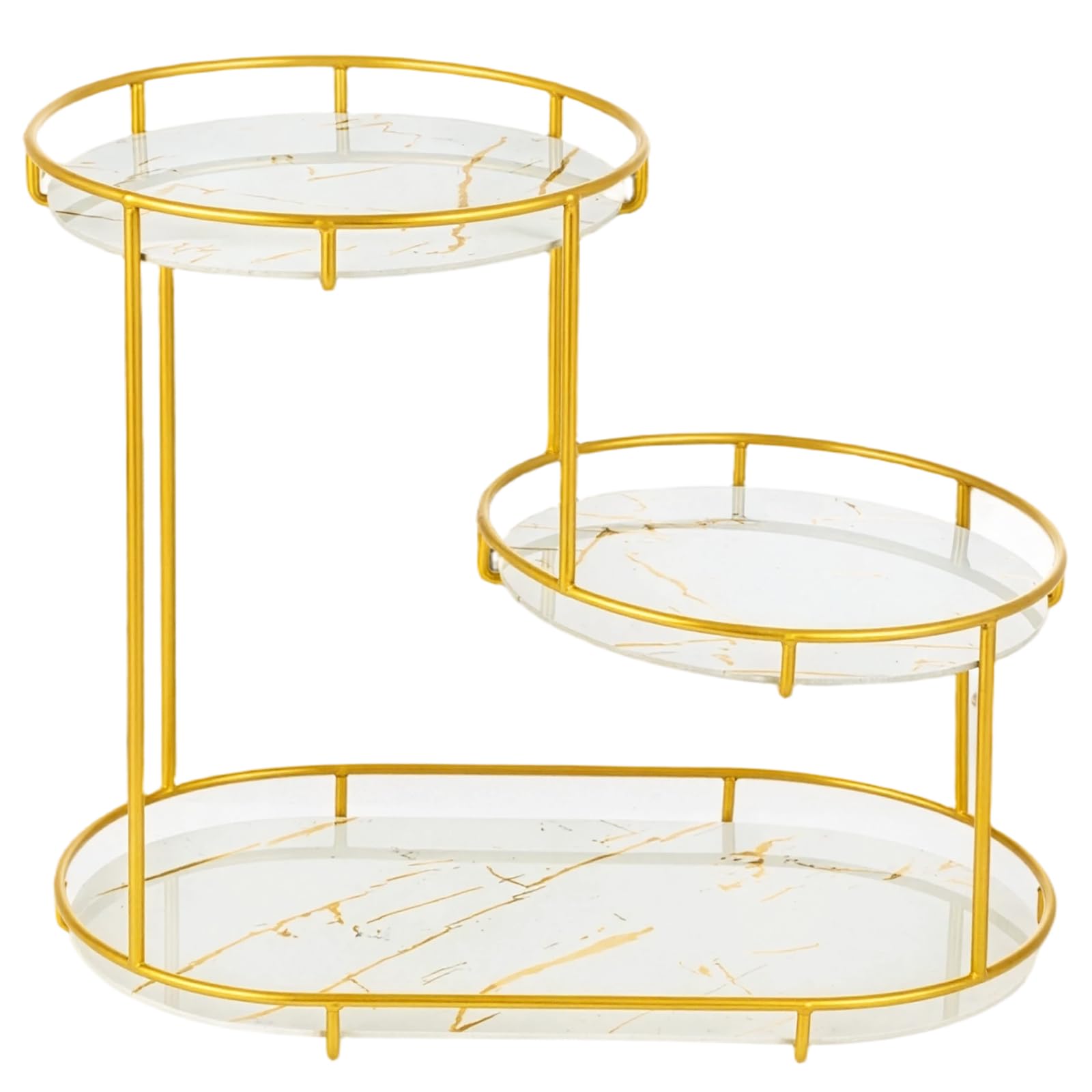 SUNNYNEST 3 Tier Bathroom Countertop Organizer, Gold Metal Vanity Storage Shelf with Trays, Makeup & Skincare Organizer for Bathroom, Bedroom, Dressing Table (White)