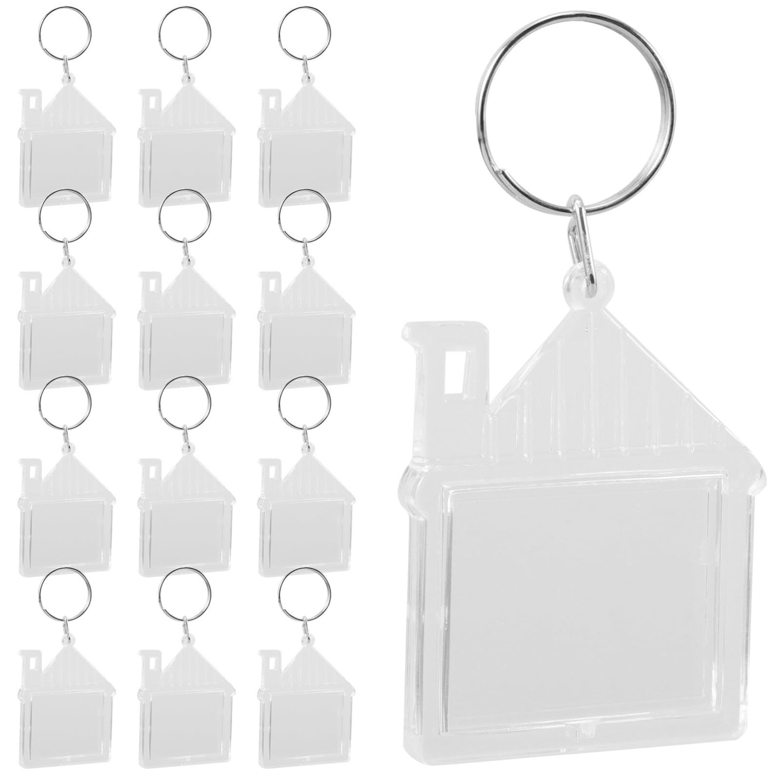 GALPADA Portachiavi Leggero e Facile da Usare 100 Pezzi in Acrilico Trasparente Forma Casa, Portachiavi Personalizzato per Artigianato e Regali
