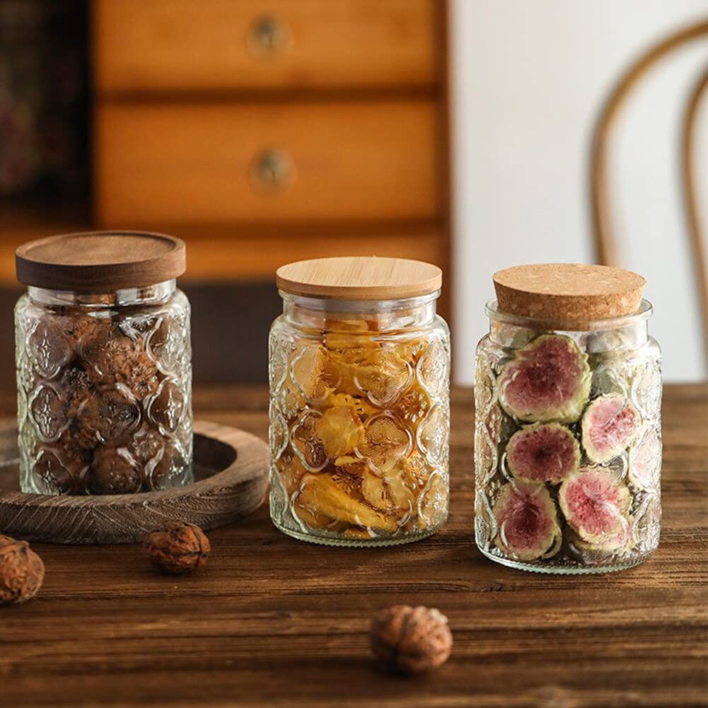 Amazon｜ガラスの保存瓶 食品の保存容器 木の蓋をした気密な食品の瓶