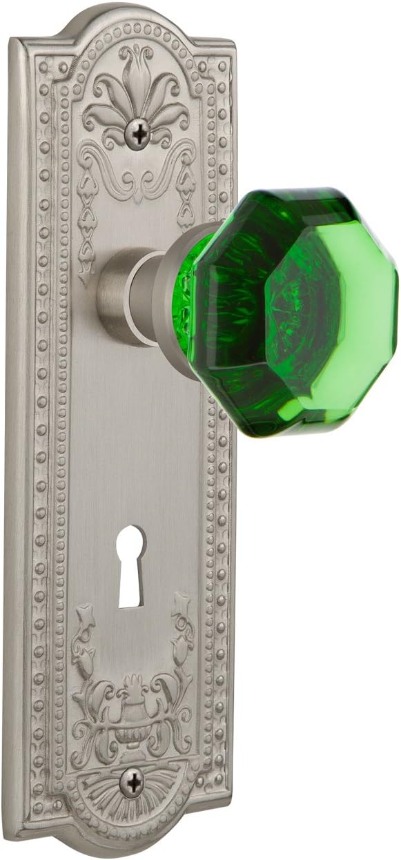 Nostalgic Warehouse 726303 Meadows Plate Interior Mortise Waldorf Emerald Door Knob in Timeless Bronze, 2.25 with Keyhole