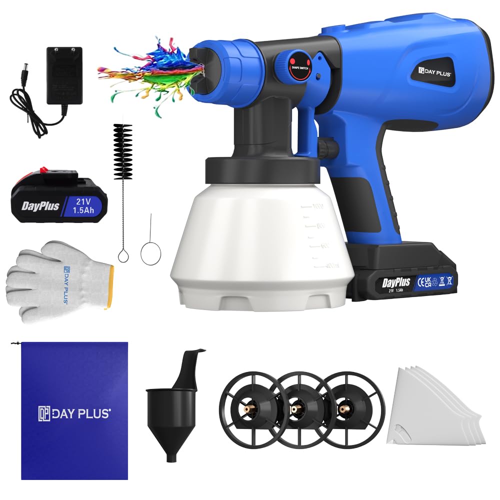 Elektryczny pistolet natryskowy do farby, 21 V, akumulatorowy system natryskowy z 3 wzorami i 4 dyszami, 1000 ml, pistolet lakierniczy HVLP, elektryczny pistolet do lakierowania ścian, sufitów, mebli,