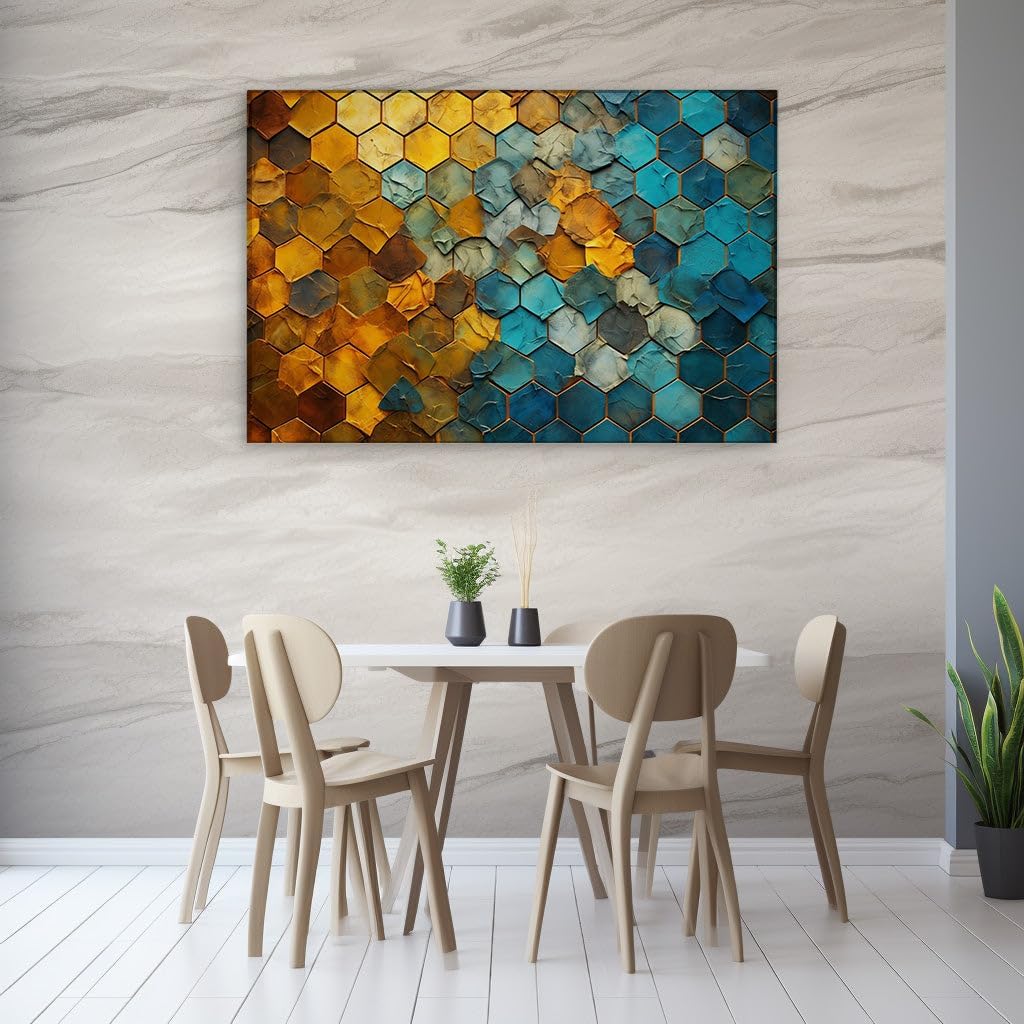 Canvas for Living room. Hexagonal Hues: A Tapestry of Digital Abstraction, 27 x 18 inch Canvas Wall Art - Contemporary Masterpieces - Modern Home Decor - 69x46 cm (27x18 inch)