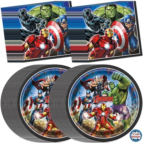 Avengers Plates and Napkins for 32 Guests | Avengers Birthday Decorations for Superhero Party | Officially Licensed