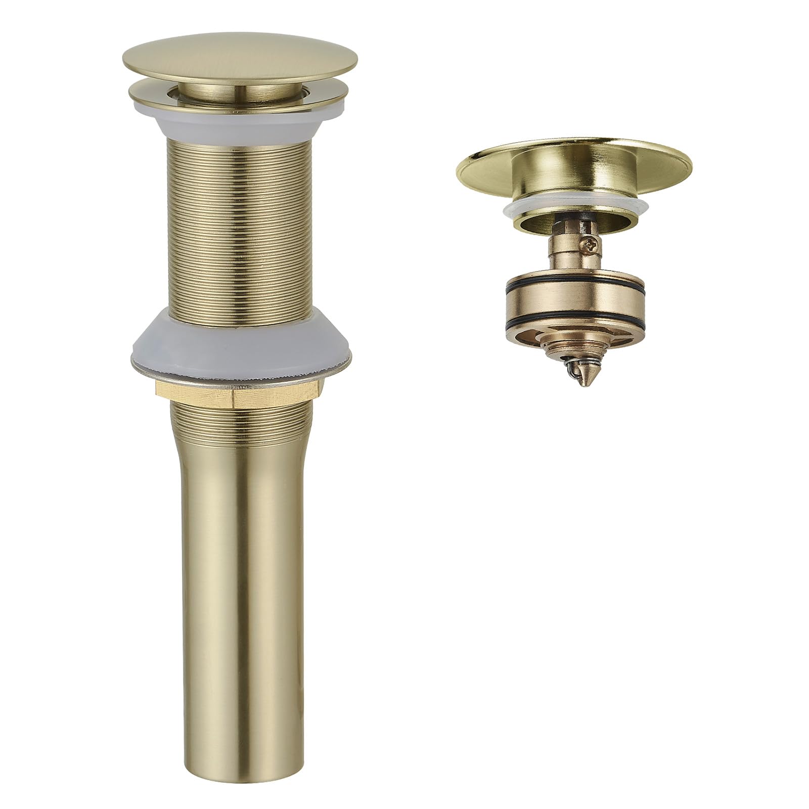Nfusrxmbk Brushed Gold Bathroom Vessel Sink Drain Stopper With Overflow One Piece Pop Up Drain Assembly With Strainer For Bathroom Vessel Vanity Faucet