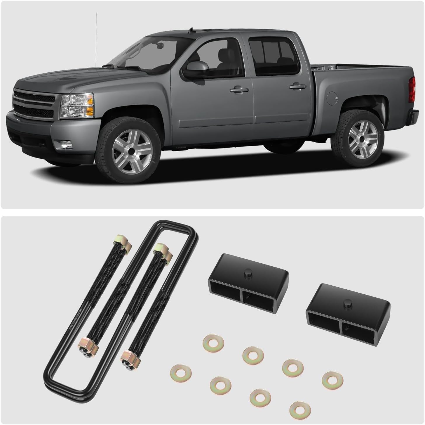 J2 Engineering 2" Rear Leaf Spring Leveling Lift Blocks Compatible with 2001-2010 Silverado 1500HD / 2500HD / 3500HD 2WD 4WD, Sierra 1500HD / 2500HD / 3500HD, J2-LK-CH-R-007-BK