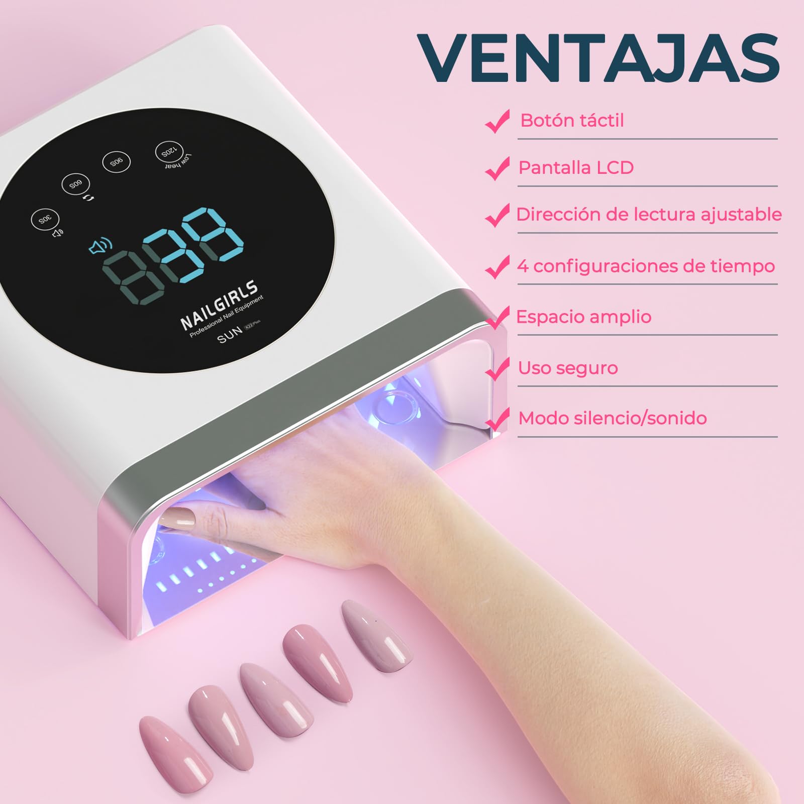 NAILGIRLS Wiederaufladbare UV-LED-Lampe, 150 W kabelloser Nageltrockner für Gel und normalen Nagellack, LED-Nageltrockner mit 4 Timer-Einstellungen, automatischer Sensor