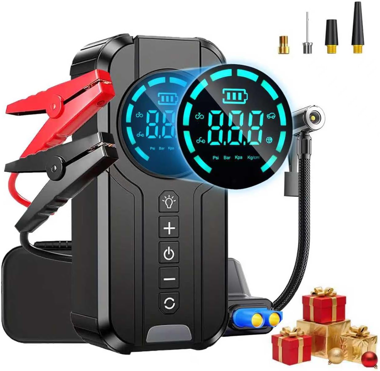 6000A Jump Starter with Air Compressor, 150PSI Battery Jumper Starter Portable for 6.0L Gas and 3.0L Diesel, 12V Car Jump Starter with Jumper Cable 3 Modes Flashlight and EVA Bag