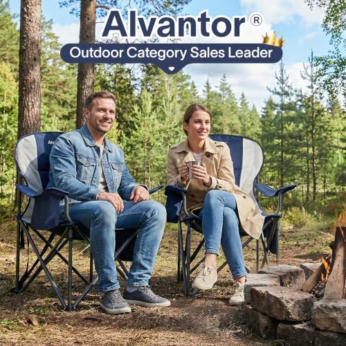 Alvantor Silla de Camping Plegable Heavy Duty, Capacidad 500 LBS, Asiento Acolchado de Nylon 600D, Bolsillo Aislado, Portátil para Senderismo, Deportes y Jardín miniatura 2
