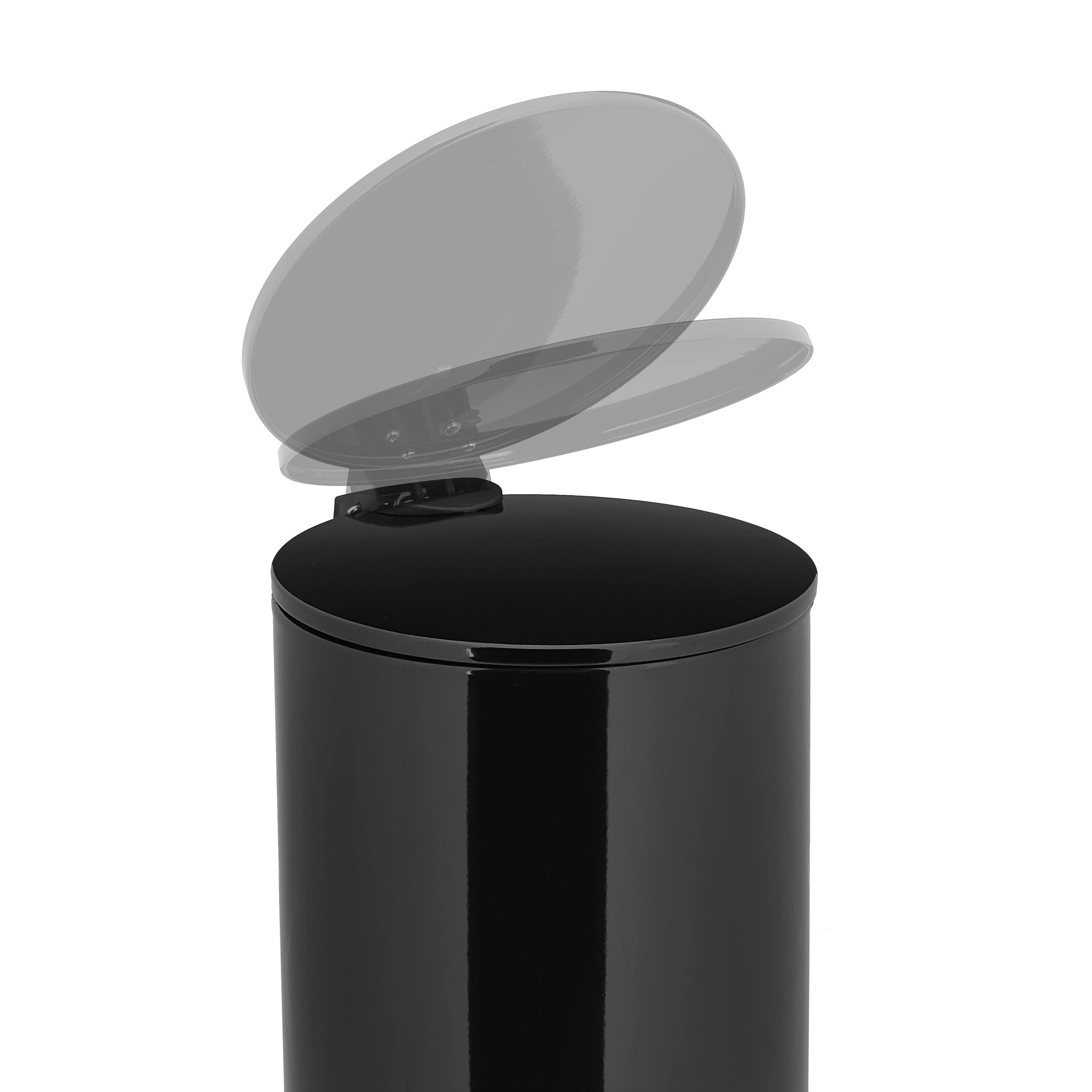 Relaxdays Cubo Basura, 5 litros, Mecanismo Automático, Bote Interior Extraíble, Papelera Baño, Metal, con Pedal, Negro