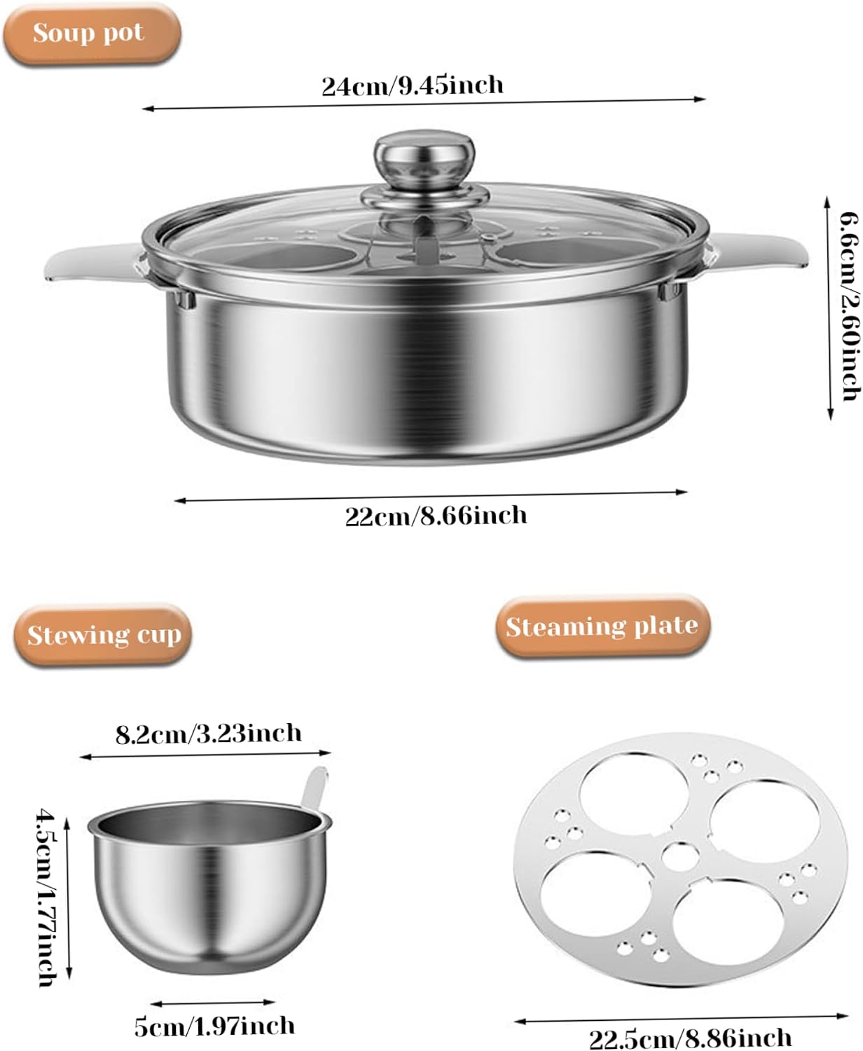 Microwave Egg Poacher Egg Poacher ‎Stainless Steel Poached Maker with 4 Cups, Nonstick Multipurpose Cooker Pot with Handle for Skillets and Pressure Cookers
