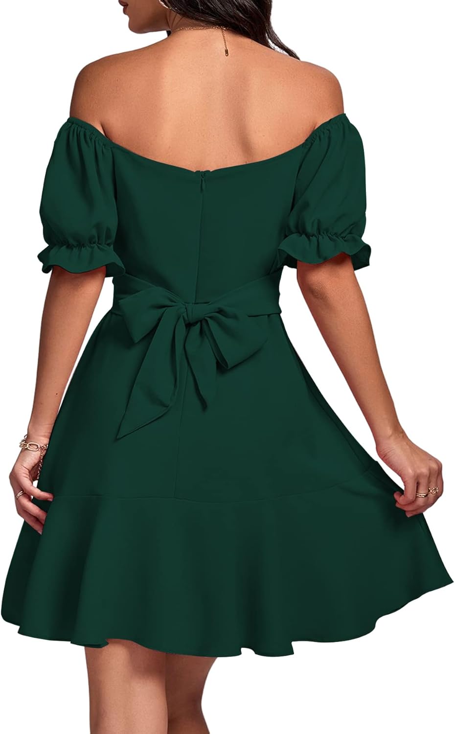 LYANER Women's Square Neck Ruffle Wrap Mini Dress Off Shoulder Flounce Short Sleeve A Line Flowy Dress - Image 2