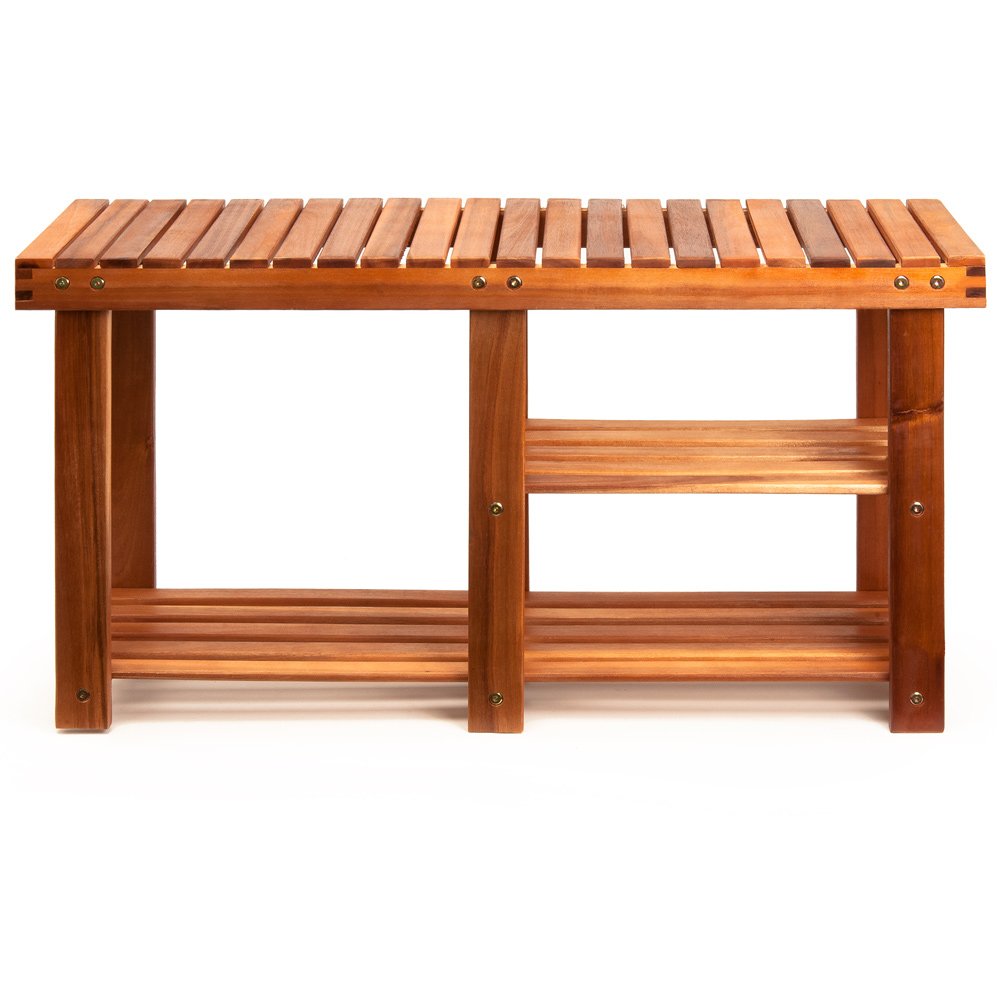 Casaria Schoenenbank met Zitting 87 x 45 x 30 cm 200kg Draagvermogen 3 Niveaus Acaciahout Massief Hal Badkamerbank Schoenrek Schoenenkast Bruin