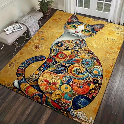 Tapis de salon doux imprimé chat 3D grand tapis de sol antidérapant moderne