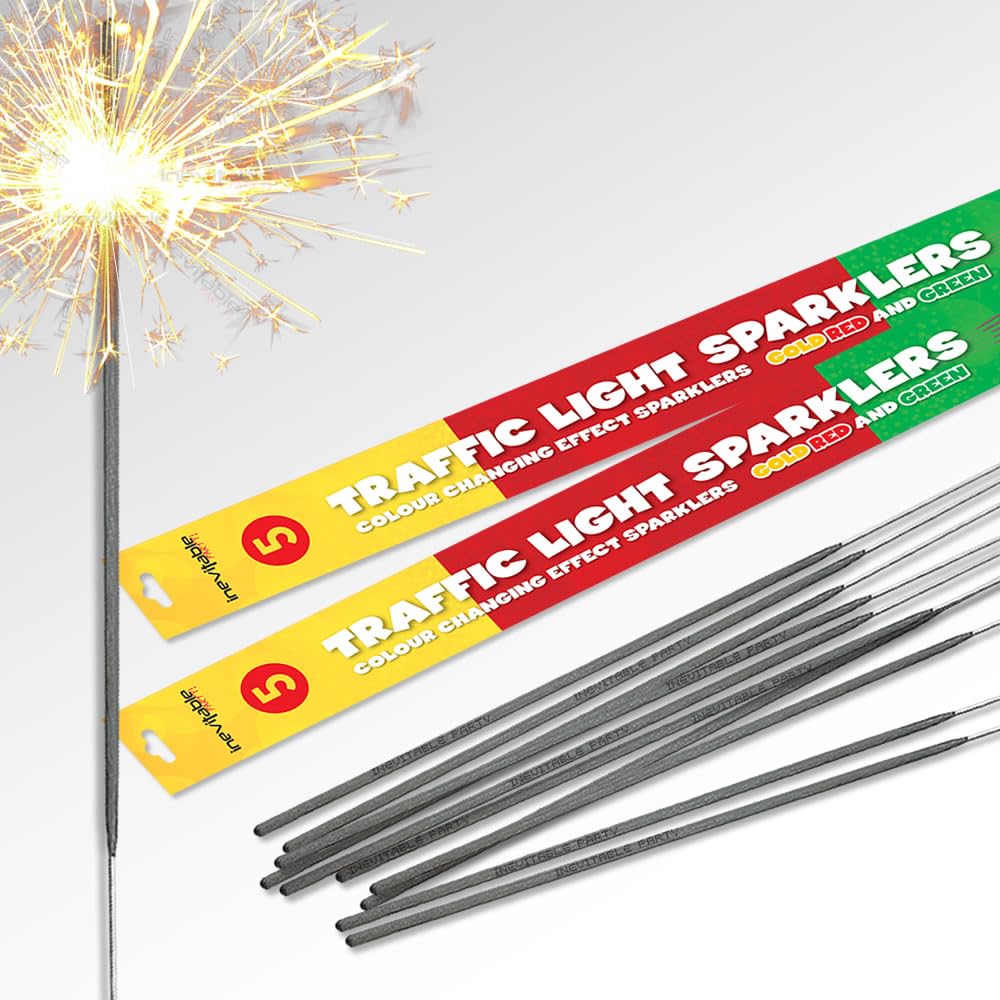 Inevitable Party Pack of 20 x 45cm (18") Traffic Light Sparklers | Colour Changing Effect Sparklers | Gold, Red and Green (20)