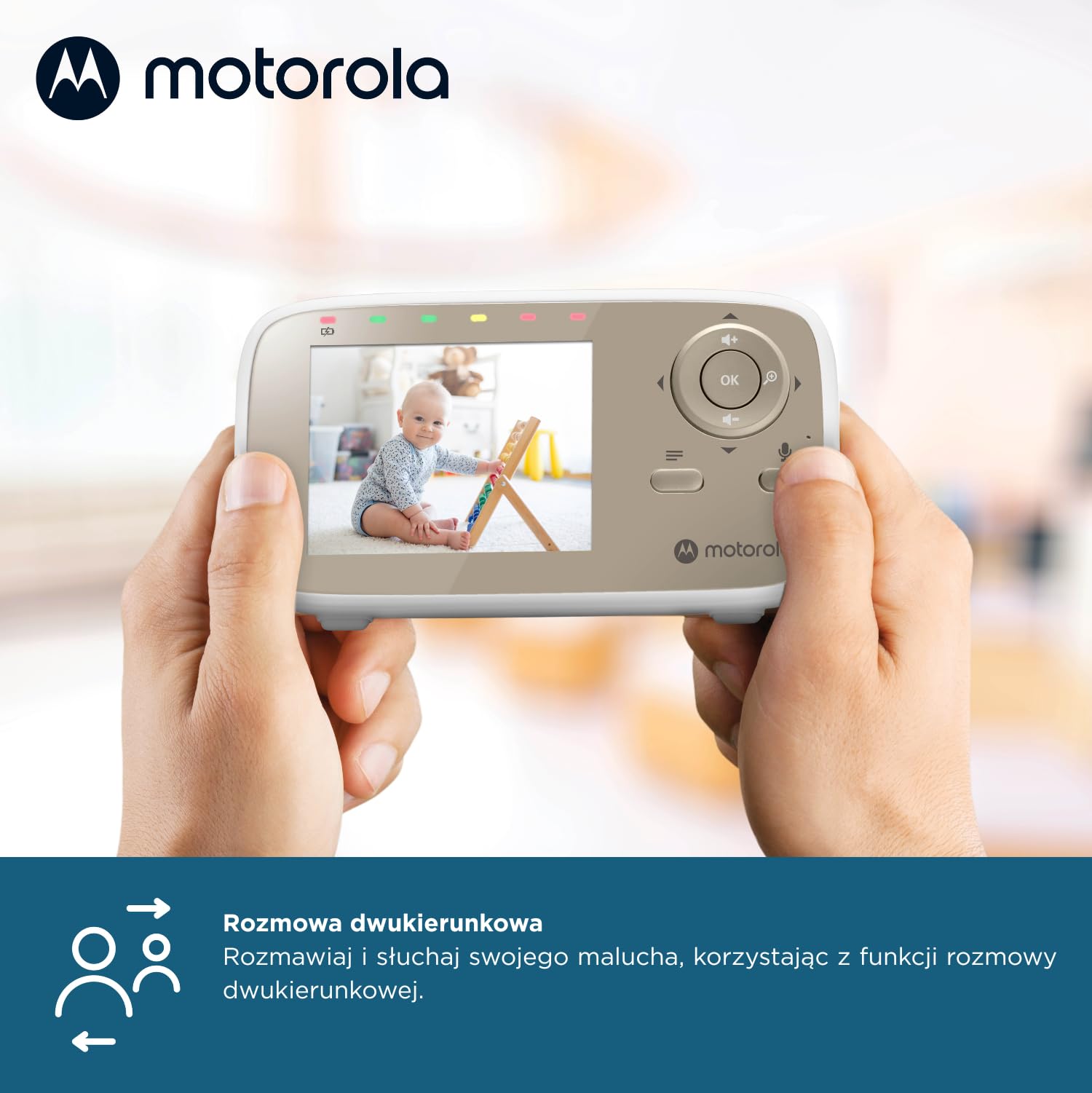 Motorola Nursery VM483 Monitor dla dziecka z kamerą 2,8", noktowizorem, rozmową dwukierunkową, zoomem cyfrowym i kontrolą temperatury, zasięg do 300 metrów