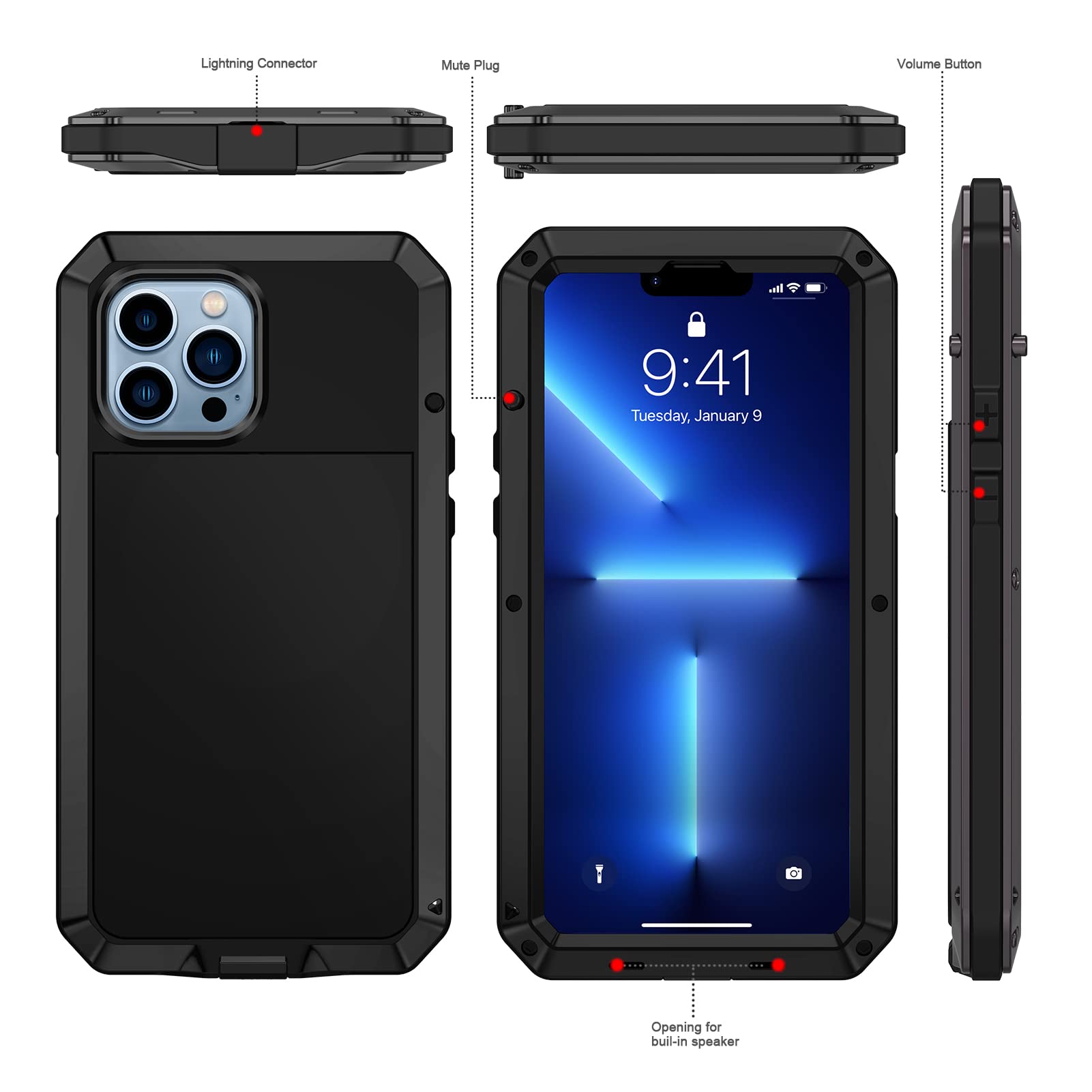 Coque Antichoc Odeydo Pour IPhone 13 – Armor Noire – Dos Rigide PC + TPU – Neuve