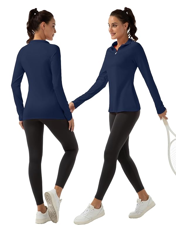 FKEEP Women's Polo Shirts Long Sleeve UPF 50+ Sun Protection Tennis Golf Workout Tops Sport Zipper V Neck (Navy Blue, XS) by FKEEP - Used condition - Image 6