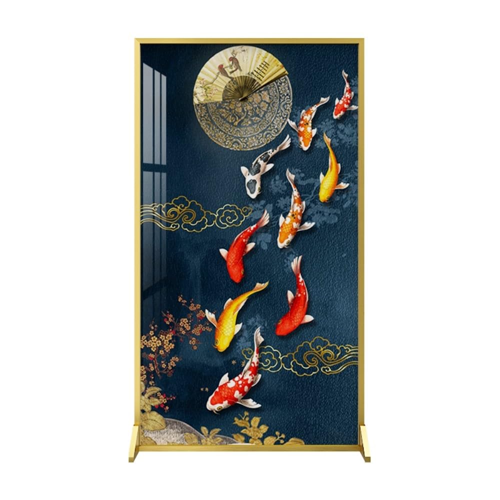 Privacy Screen Crystal Porcelain Screen Partition Decoration Living Room Entrance Exhibition Hall Aluminum Alloy Koi Seat Room Divider