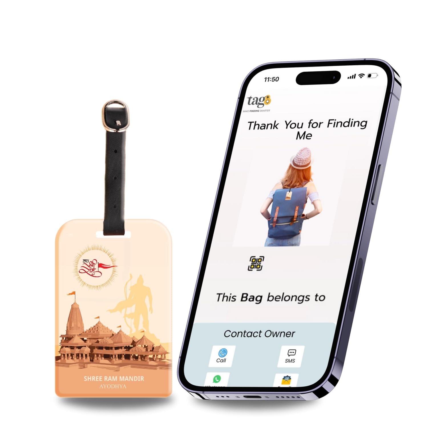 tag8 Ram Mandir Ayodhya Luggage Tag for Suitcase, Travel Bags Tags, Suitcase Bag Tag, School & Office Bags with Airport Tracer Code | Stop Losing, Start Tagging-image-33