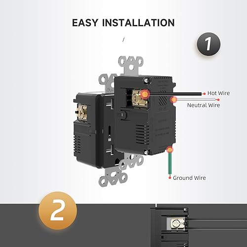 Miniatura 2 de ALASTECH Toma de corriente USB, 6.0 A 30 W de alta velocidad, toma de corriente con USB C, receptáculo resistente a manipulaciones de 20 A, placa de