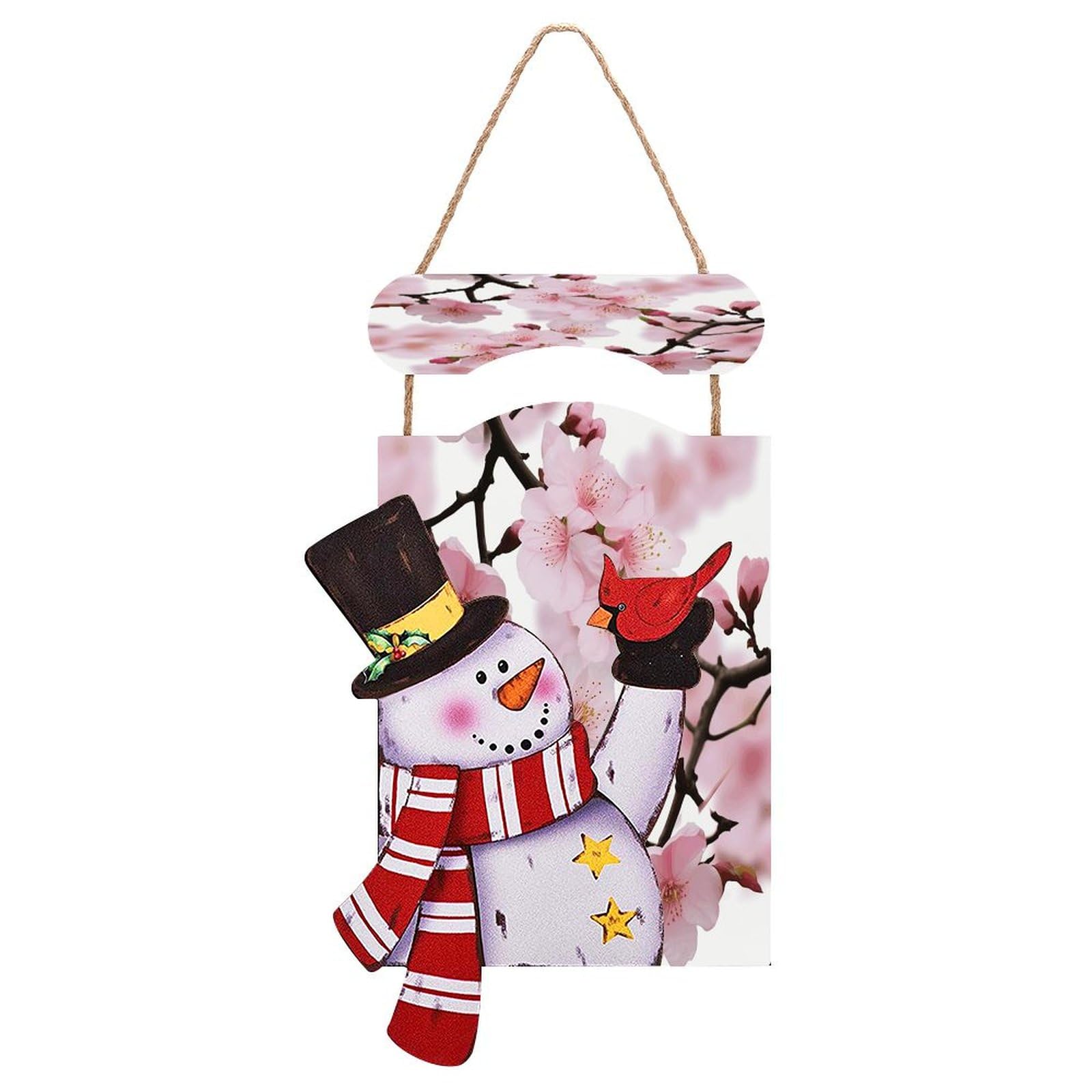 Plaque en bois bonhomme de neige en cerisier japonais durable