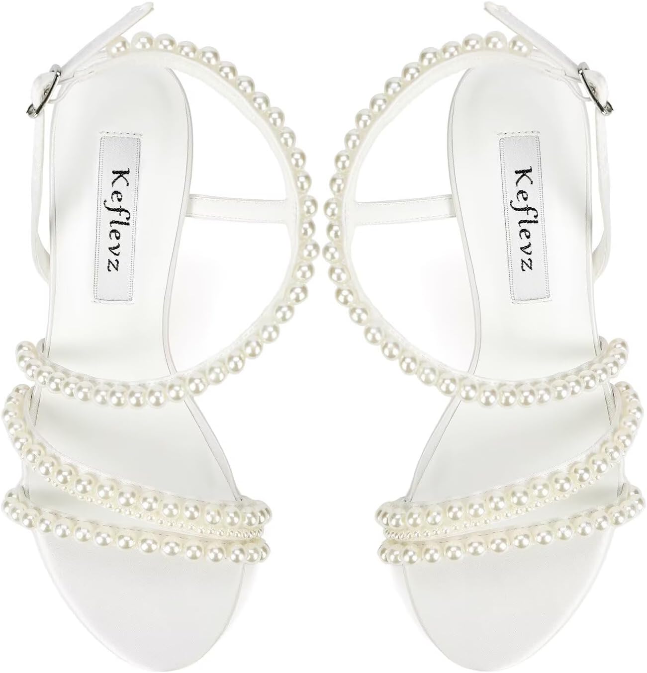 Pearl Heels Wedding Shoes for Bride Open Toe Heeled Sandals Bridal Shoes Strappy Wedding Heels - Image 2