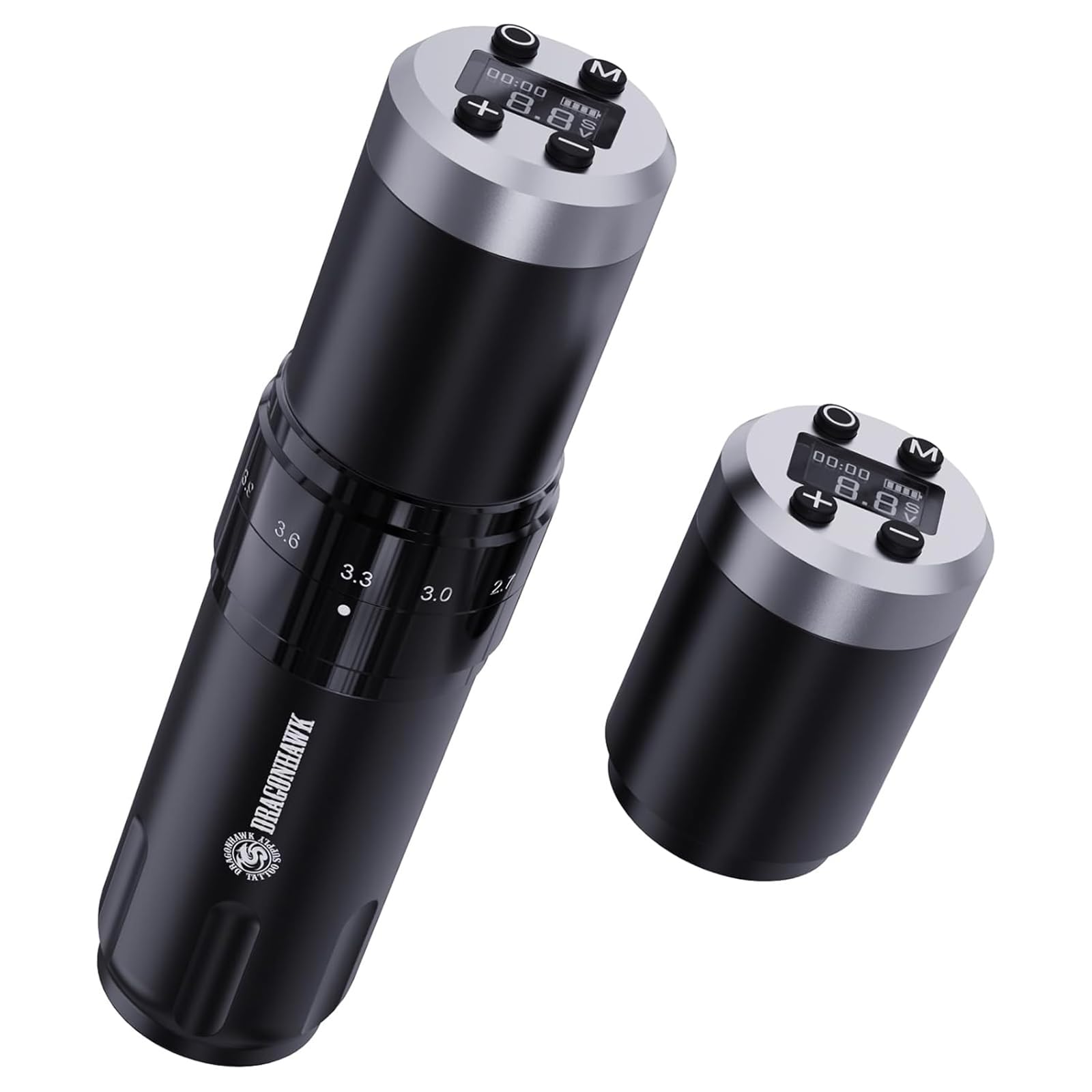 Dragonhawk Kabellose Tattoo Maschine Rotations Tätowiermaschine mit 2 Akkus 1500mAh, 7 Hubböden, Längeneinstellung 2.4-4.2mm & Digitaler LED-Anzeige für Anfänger Schwarz