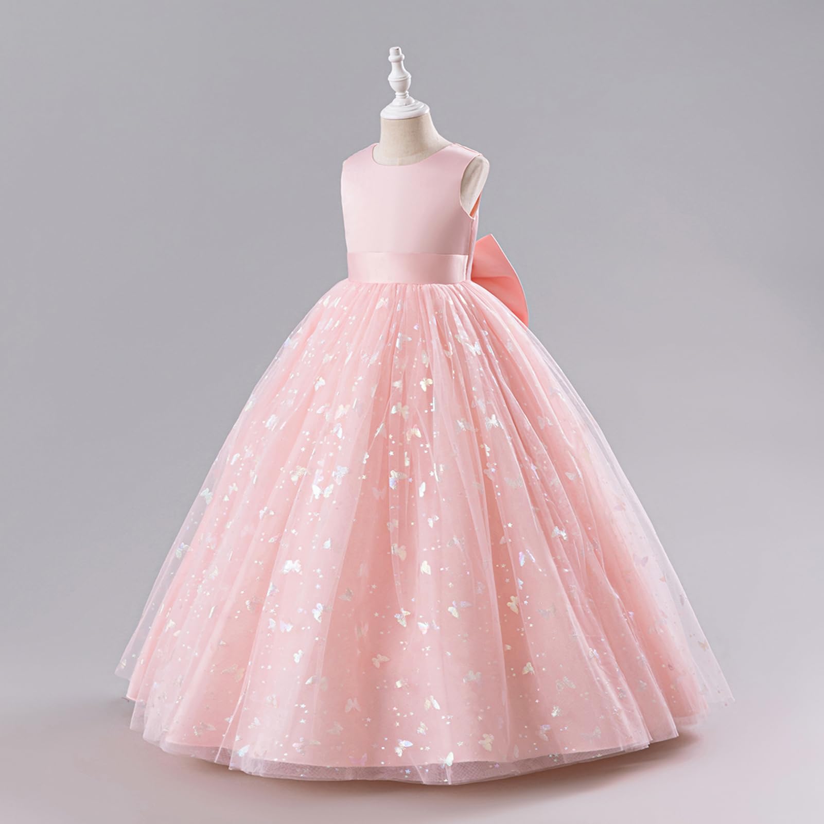 IWEMEK Robe de Cérémonie Fille sans Manches Col Rond Imprimé Papillons Tulle - Jupe de Demoiselle d'honneur pour Mariage, Anniversaire, Soirée