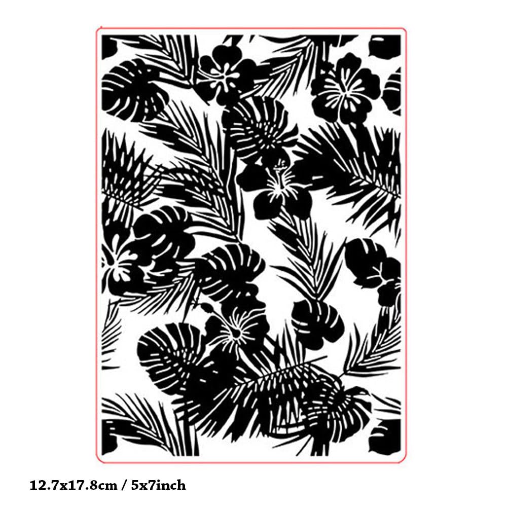 Arbuya Hibiscus Flowers Background Texture 3D Plastic Embossing Folders for Card Making or Journaling Floral Backround DIY Template Photo Album Paper Handmade Scrapbooking Craft Decoration Mold 5