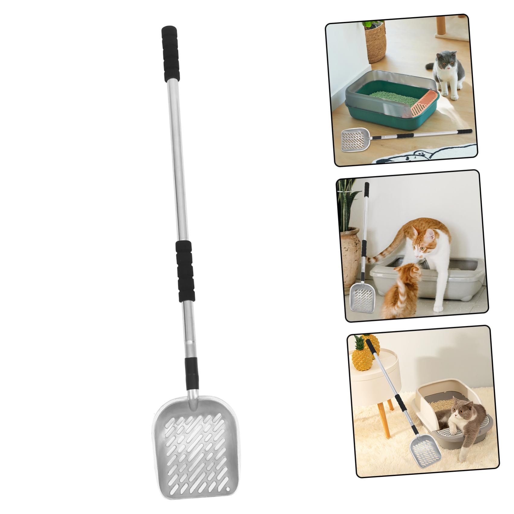 YARNOW Paletta Lettiera Gatto in Acciaio Inossidabile con Manico Lungo e Filtro a Setaccio Riutilizzabile per Pulizia Rifiuti Animali Domestici in Casa Argento