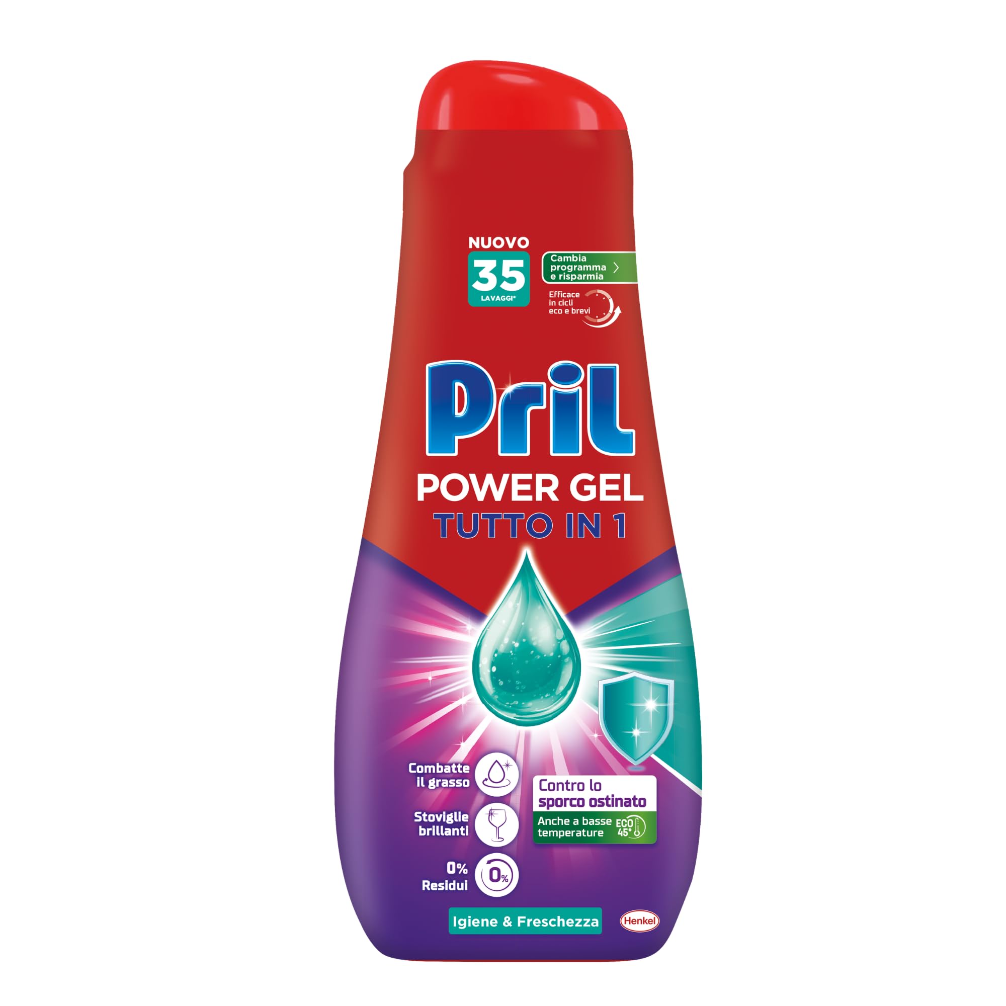 Pril Gel All in One Higiene - Detergente para lavavajillas líquido con bicarbonato - Multi-acción Sucio Difícil, paquete de ahorro de 10 botellas de 35 lavados (350 lavados)