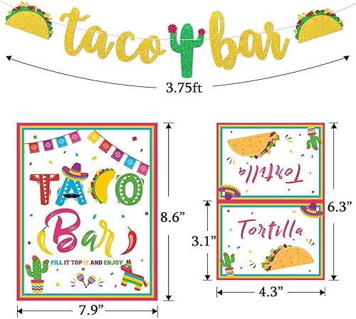 Miniatura 2 de Kitticcino Kit de decoración de barra de tacos – Cartel de tiendas de campaña para fiesta mexicana Cinco de Mayo temática fiesta despedida de