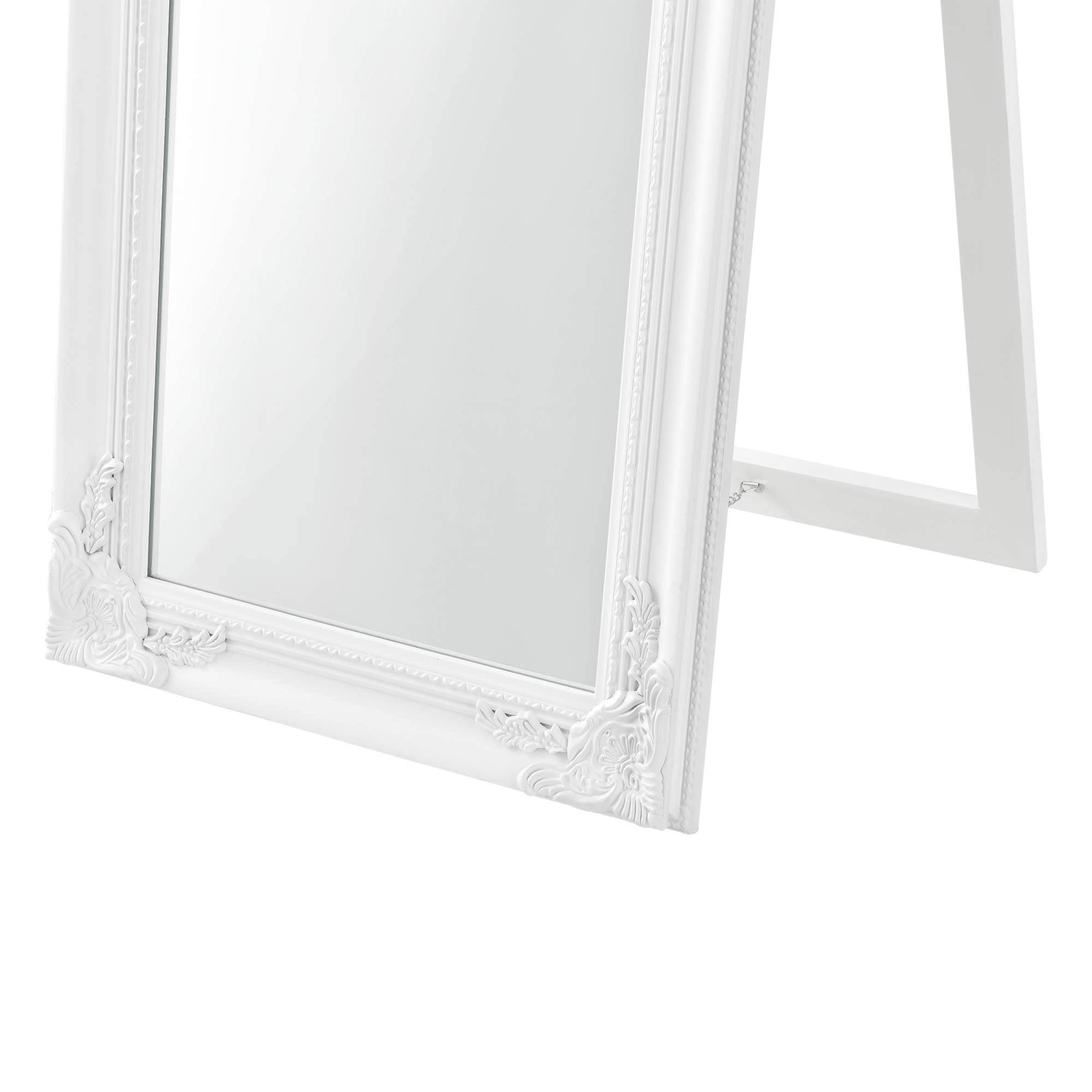 [en.casa] Espejo de Pie Cuerpo Entero Arezzo Espejo Recibidor Estilo Barroco con Soporte Ajustable Inclinable Rectangular Decoración Salón Dormitorio Marco de Eucalipto 160 x 40 cm - Blanco