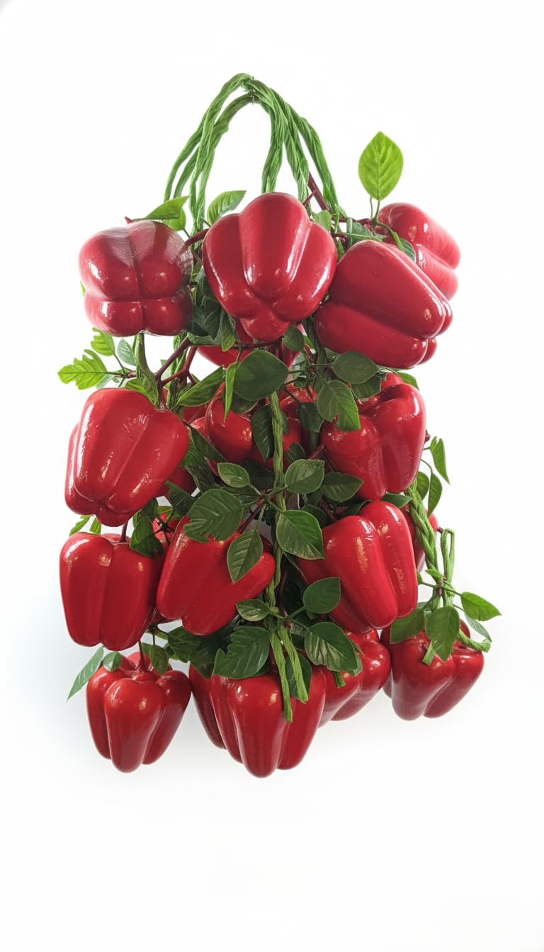 MOONLIGHT Artificial Hanging Capsicum String – Faux Red Bell Pepper Cluster for Kitchen Wall Decor, Festival Decoration & Home Styling (Set of 4 Pcs)-image-49