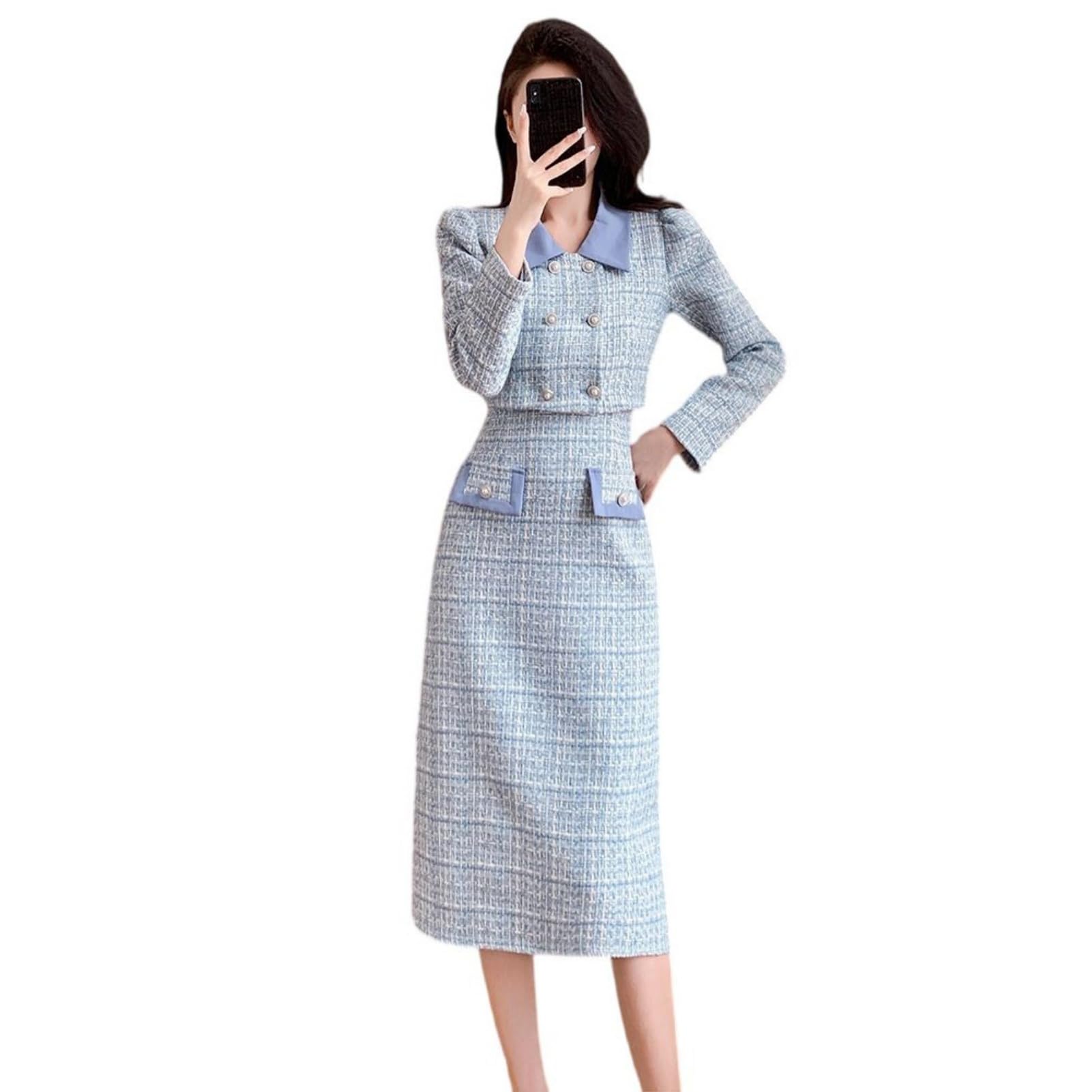 Ensemble en tweed haut de gamme veste et jupe patchwork