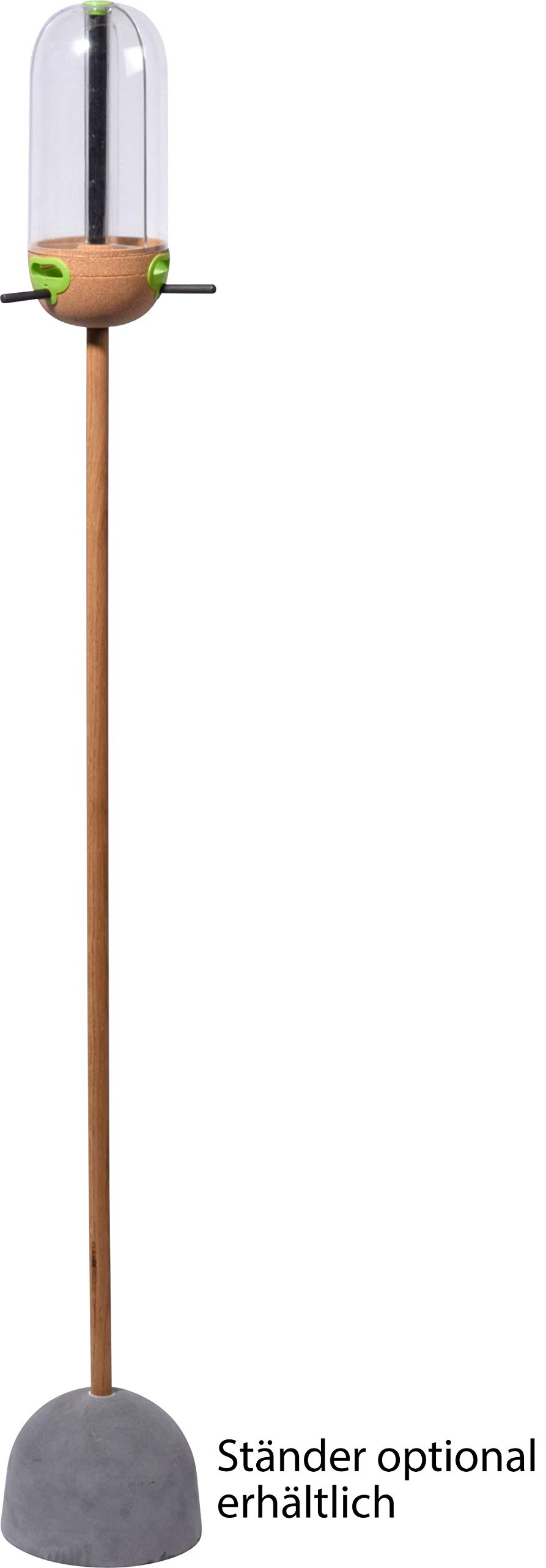 dobar® 10095e Design Futtersäule Pickbar - Vogelfutterspender mit Naturkork - Dreikammer-Futterstation für Wildvögel - Wildvogelfuttersäule Hängend - Ø11 x 26 cm - Transparent
