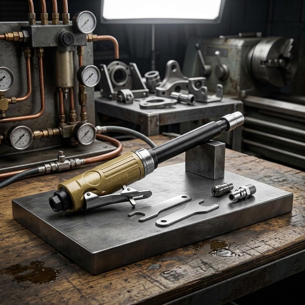 Smerigliatrice pneumatica, utensile pneumatico a lunga portata per | Costruzione in lega di alluminio, portata di 28 cm per spazi ristretti, per levigare, lucidare, molare metallo e legno