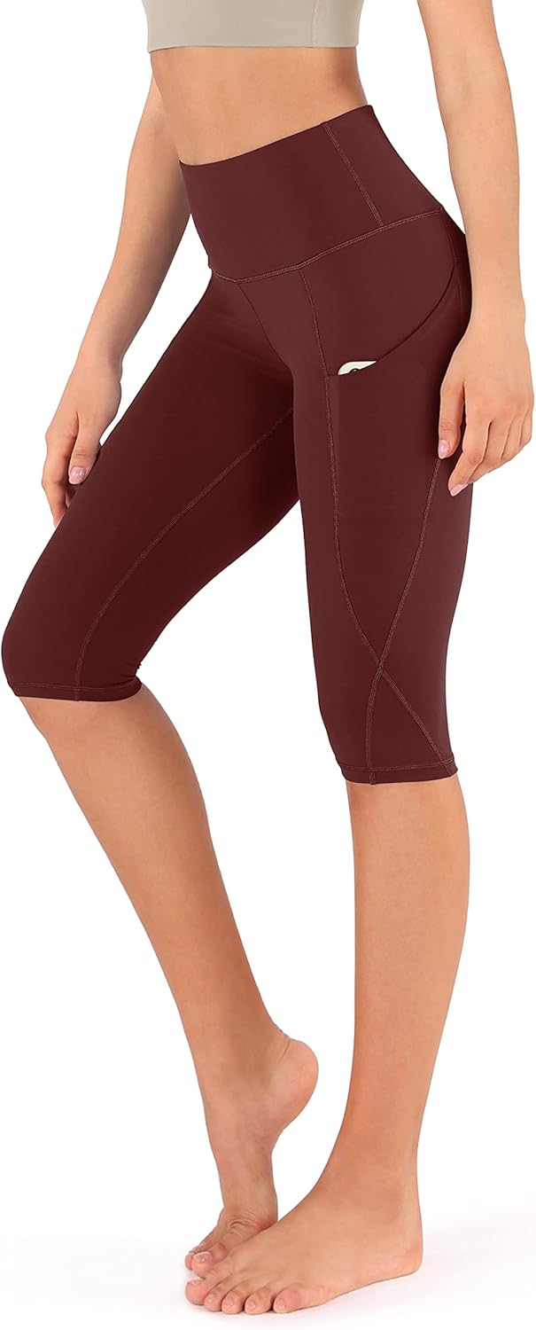 ODODOS Women’s High Waisted Yoga Capris with Pockets, Tummy Control Non See Through Workout Athletic Running Capri Leggings