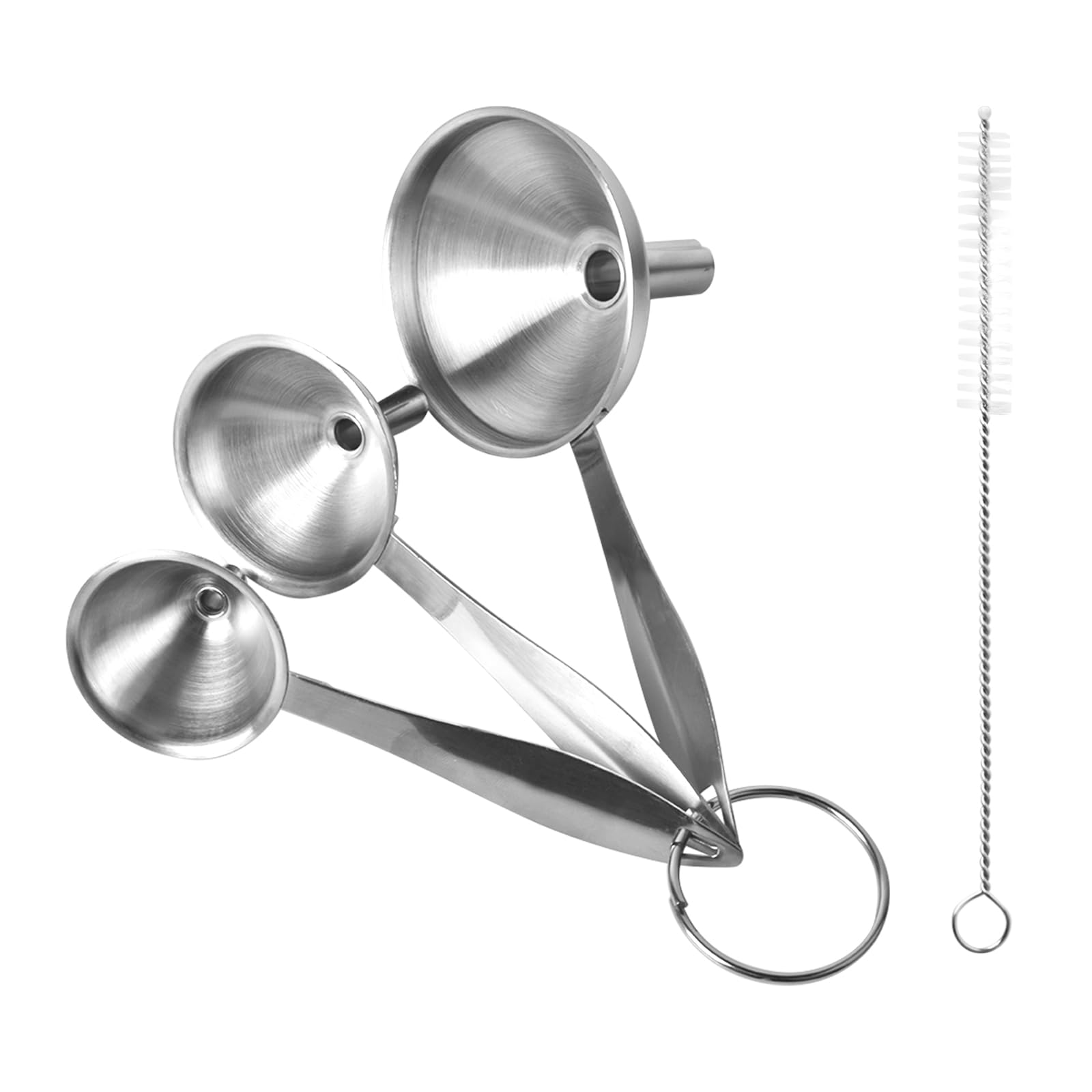 YILANJINStainless Steel Funnel Set, 3 Sizes Kitchen Funnels with Long Handle and Brush, Small Funnel for Filling Bottles, Liquids, Spices, and Essential Oils, Dishwasher Safe