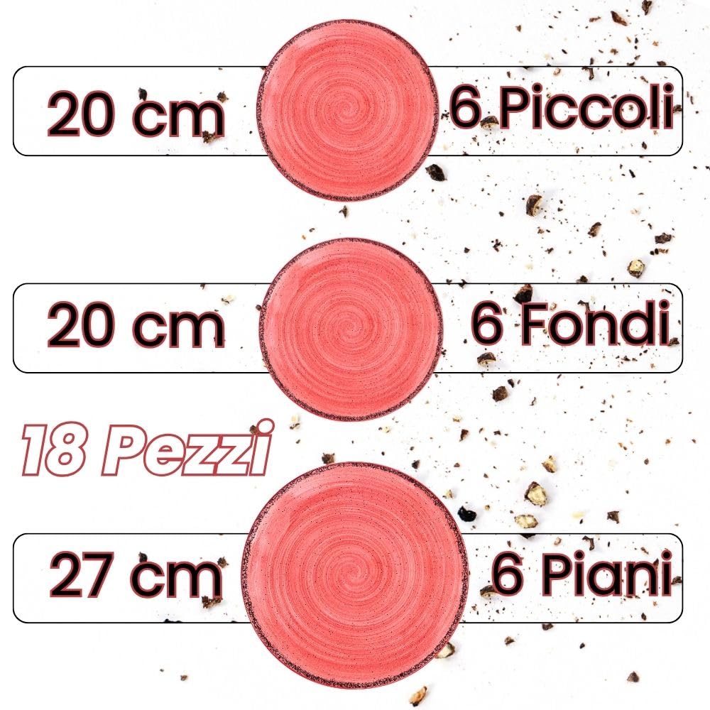 NAMAI - Servizio Piatti 6 Persone, 18 Pezzi, Porcellana Resistente, Adatti in Lavastoviglie e Microonde, Colori Vivaci, Set Piatti 18 Pezzi, Idea Regalo (Pepper Red)