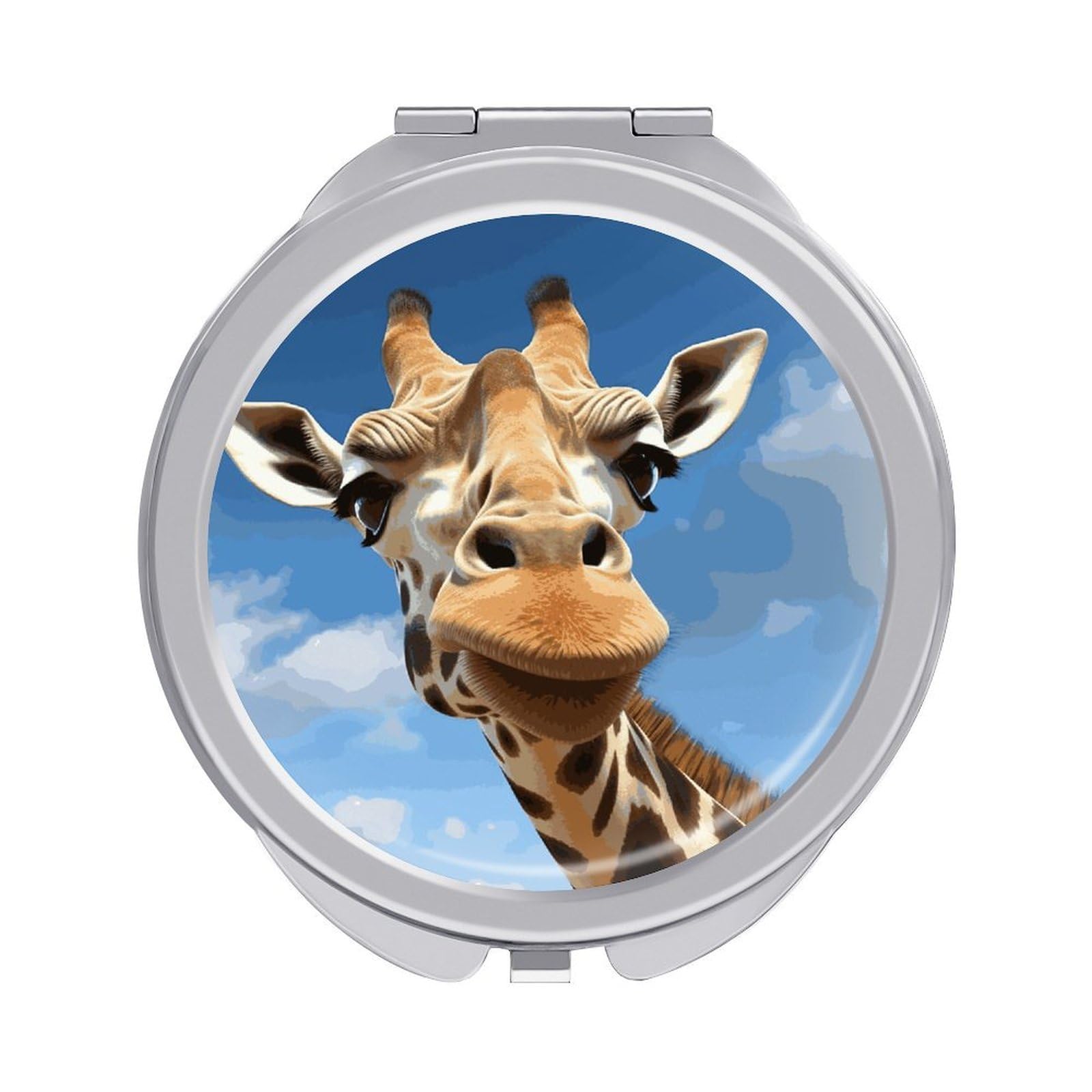 JTREHY Funny Giraffe Makeup Mirror Silver Mirror Surface Folding Makeups Mirrors Lightweight Durable Looking Glass for Suitable Traveling Handbag and Purses